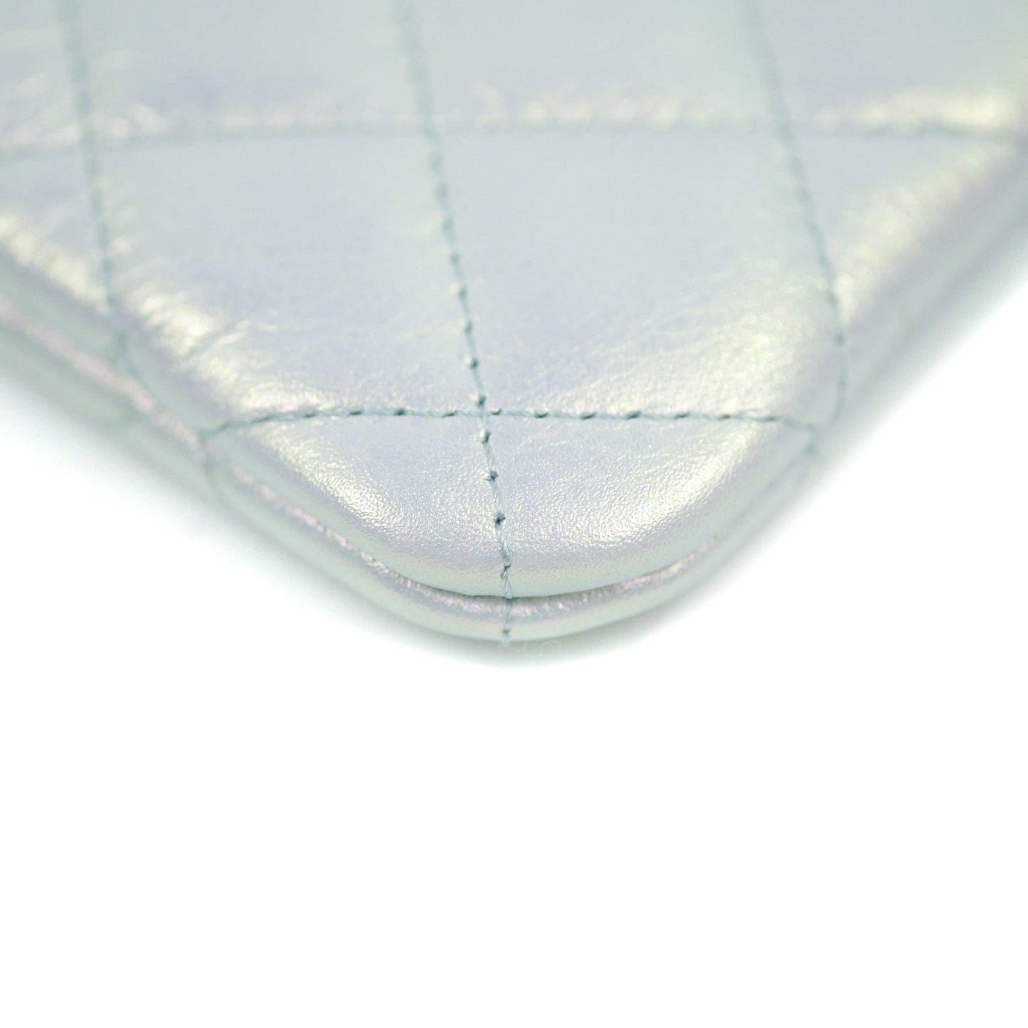 Chanel Quilted Mini O Case Iridescent Icy Blue Calfskin Silver Hardware