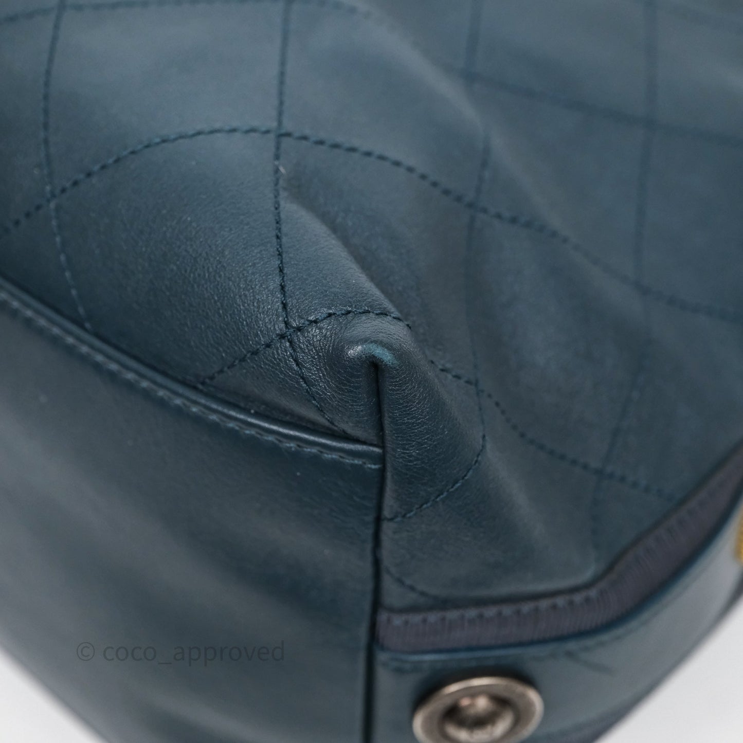 Chanel Button Up Hobo Bag Quilted Teal Calfskin Aged Gold Hardware
