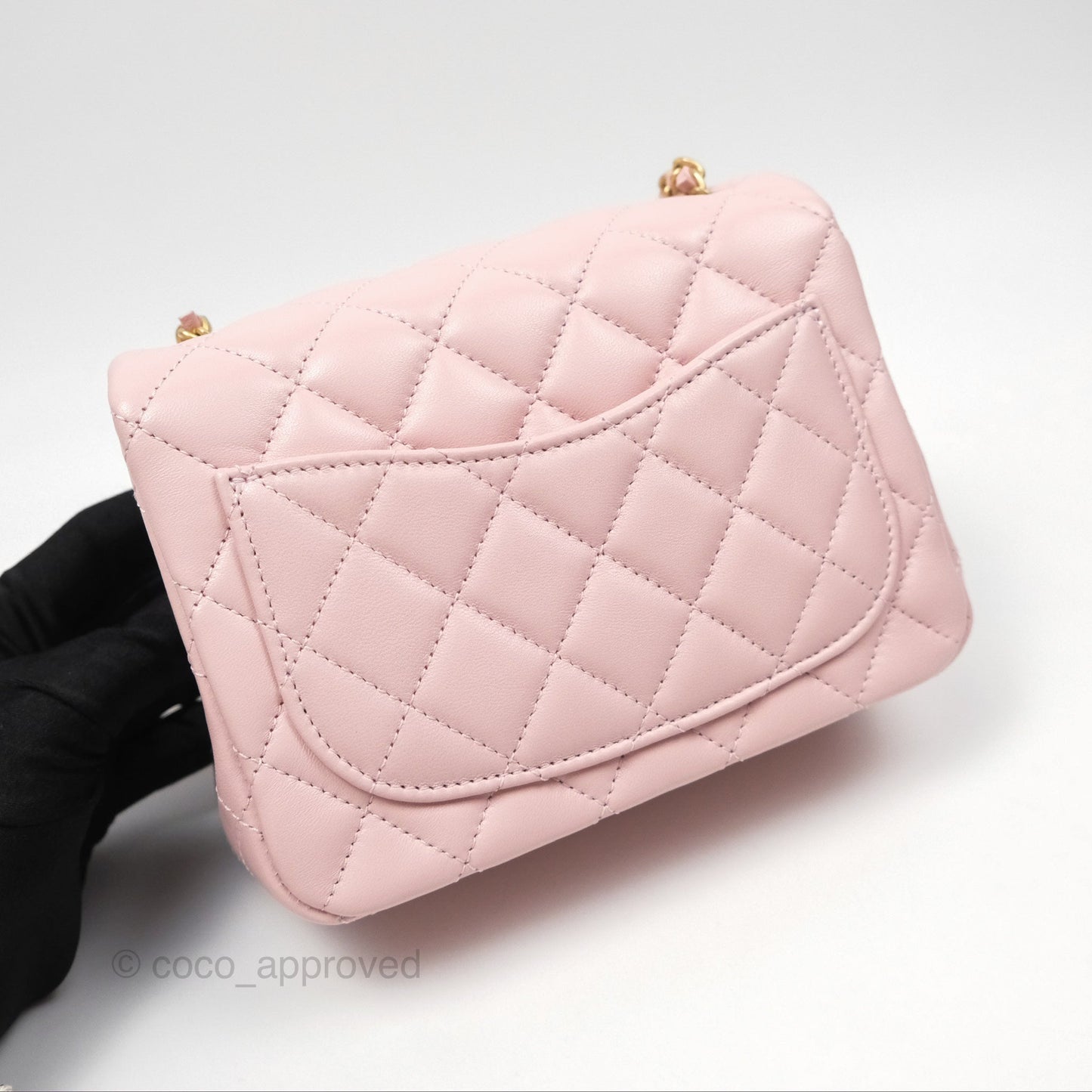 Chanel Pearl Crush Mini Square Quilted Light Pink Lambskin Aged Gold Hardware