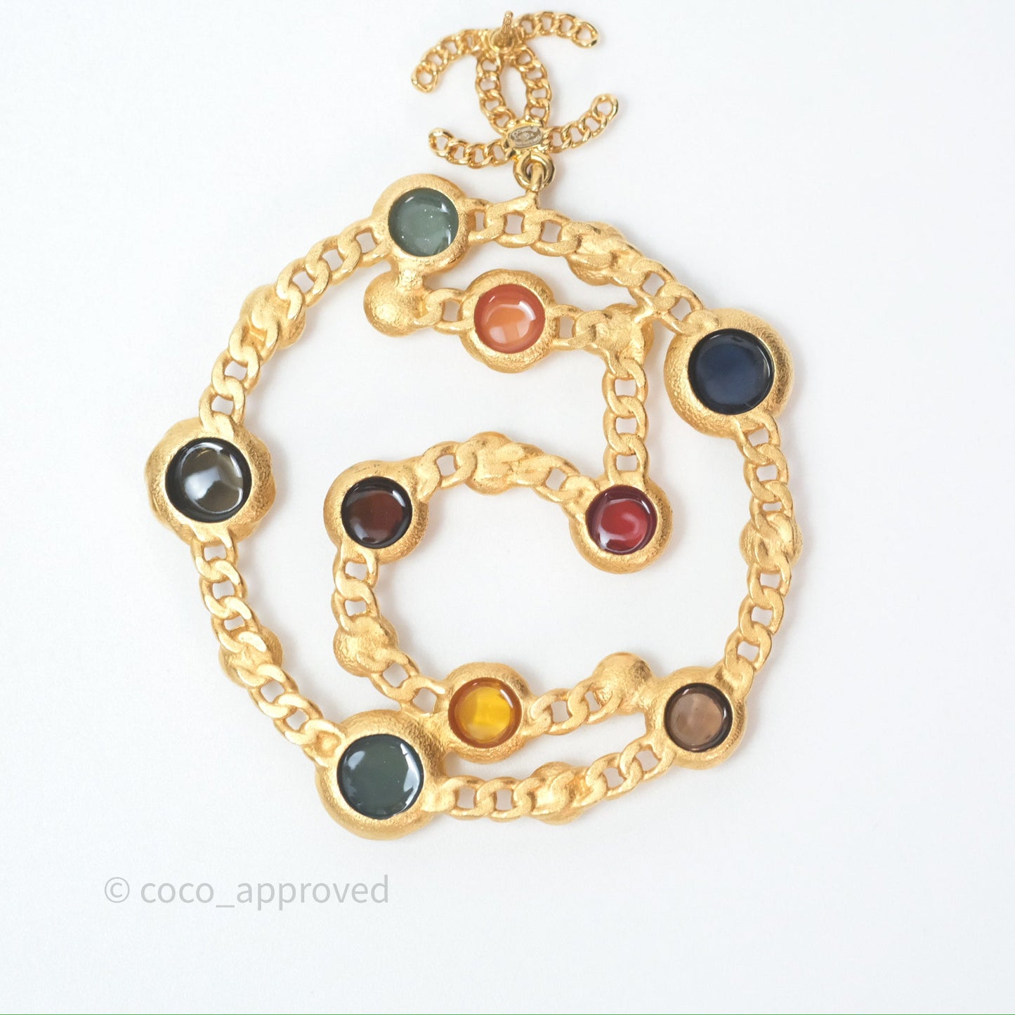 Chanel CC Pearl Stone Circle No.5 Earrings Aged Gold Tone 18K