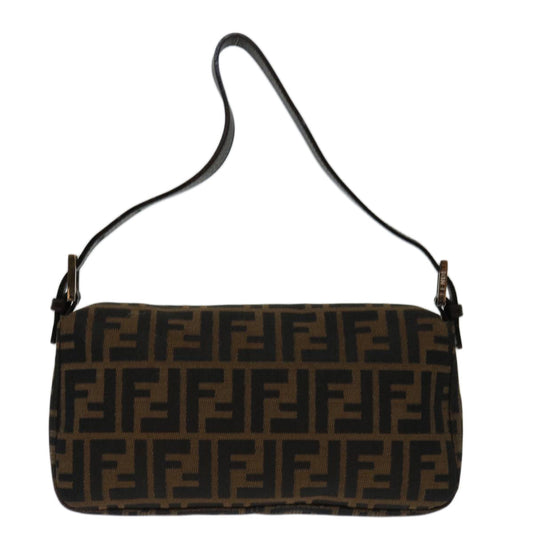 Luxury FendiZucca Canvas Mamma Baguette Shoulder Bag Black Brown69666A