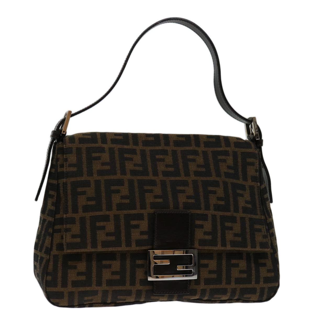 Luxury FendiZucca Canvas Mamma Baguette Shoulder Bag Black Brown69667A
