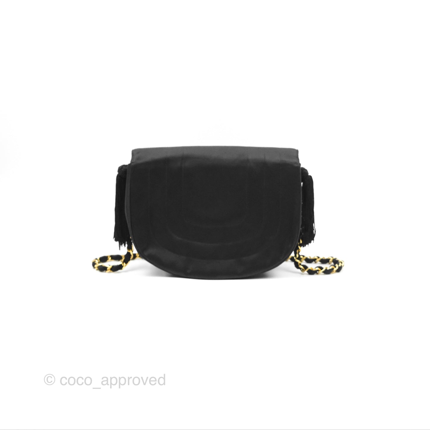 Chanel Vintage Half Moon Tassel Flap Black Satin 24K Gold Hardware