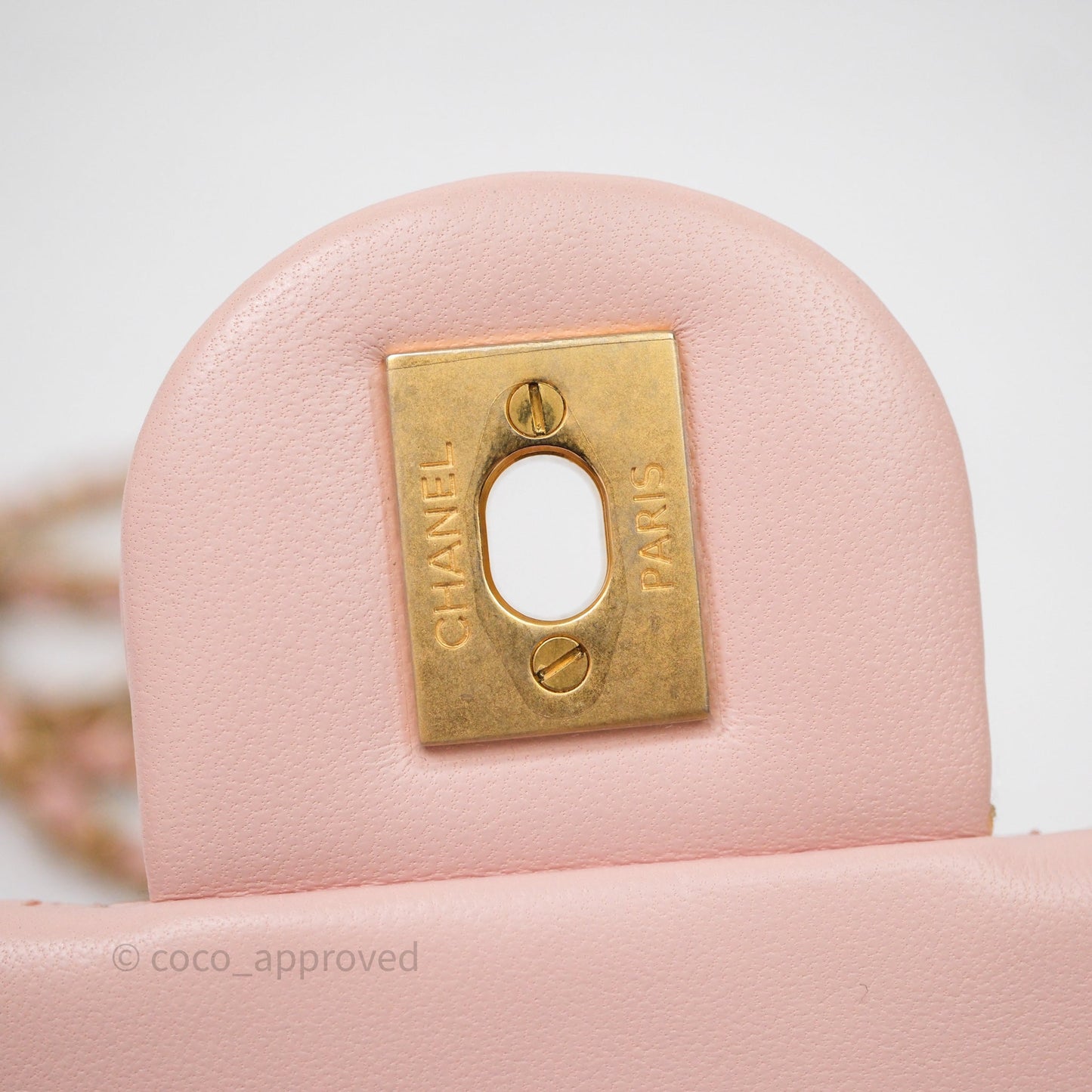 Chanel Pearl Crush Mini Square Quilted Pink Lambskin Aged Gold Hardware