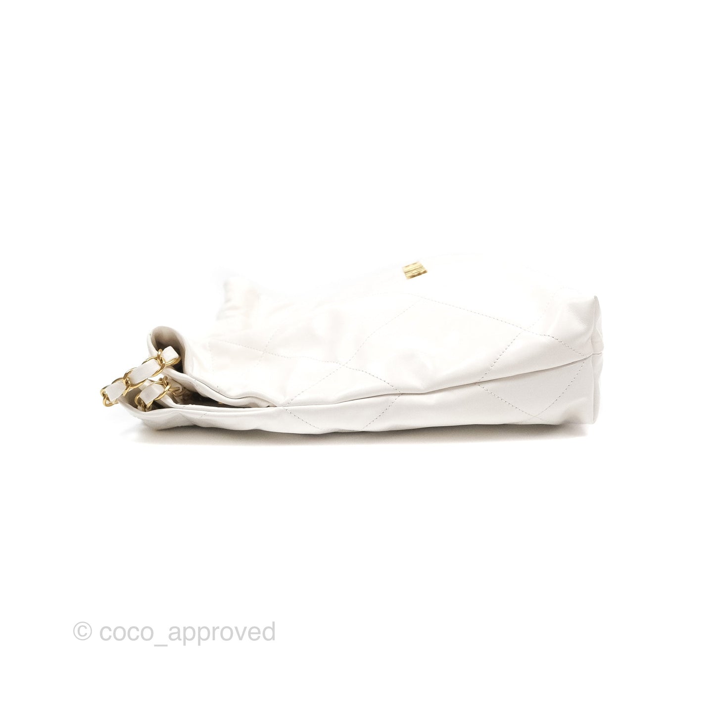 Chanel 22 Small White Shiny Calfskin Aged Gold Hardware