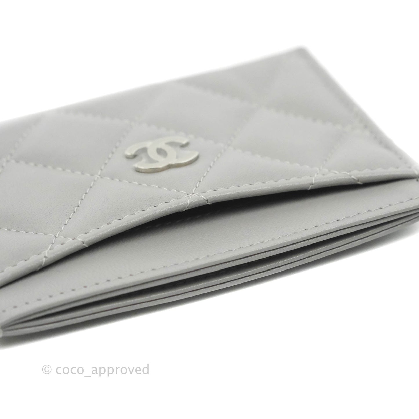 Chanel Classic Flat Card Holder Grey Lambskin Silver Hardware
