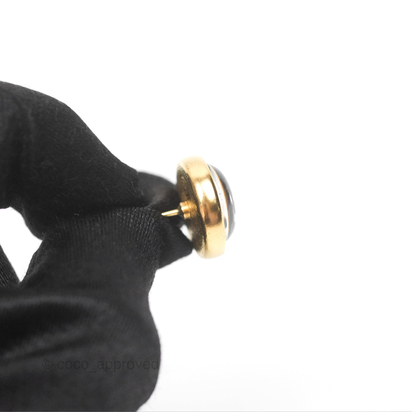 Chanel Round Black CC Perfume Bottle Earrings Gold Tone 20B