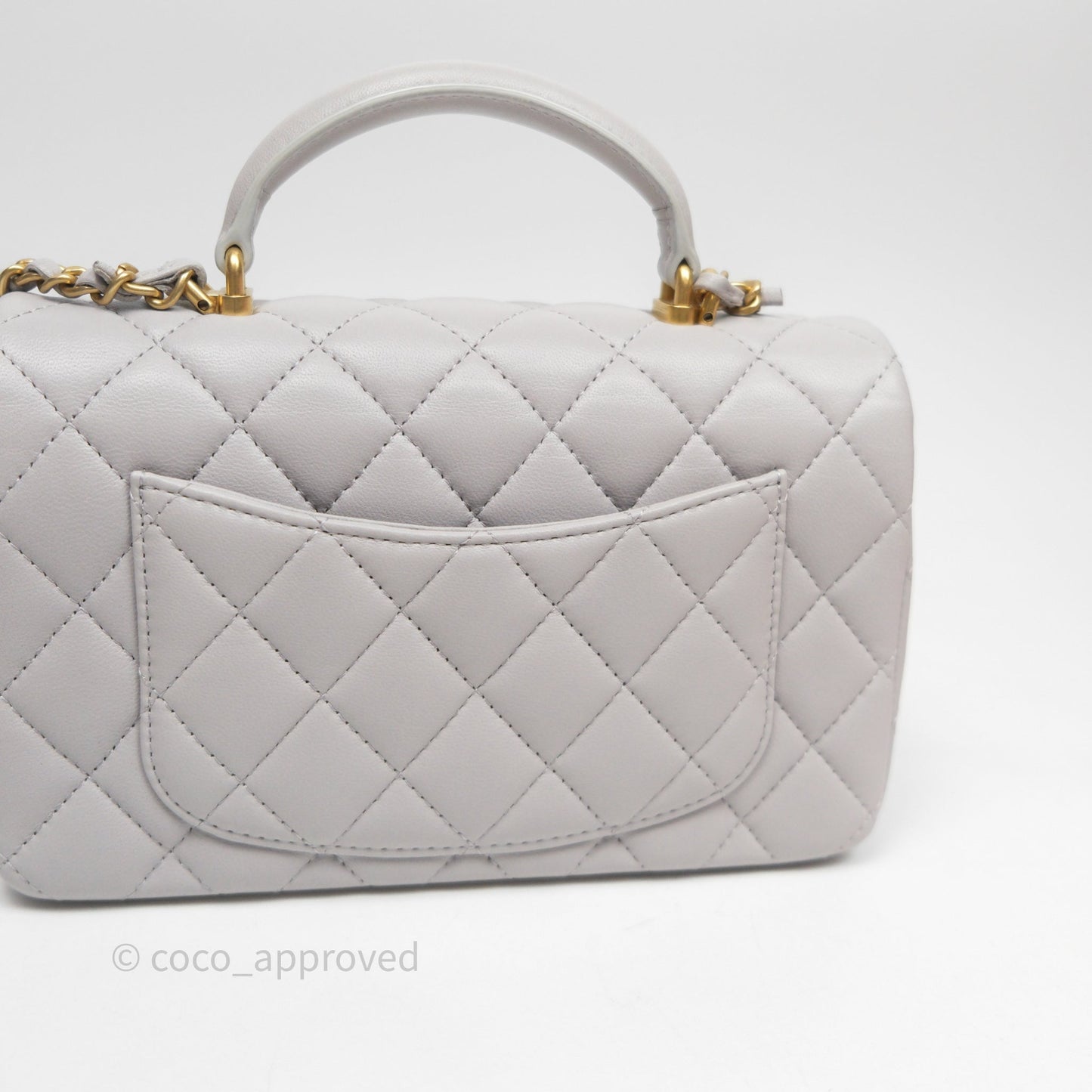 Chanel Top Handle Mini Rectangular Flap Bag Grey Lambskin Aged Gold Hardware