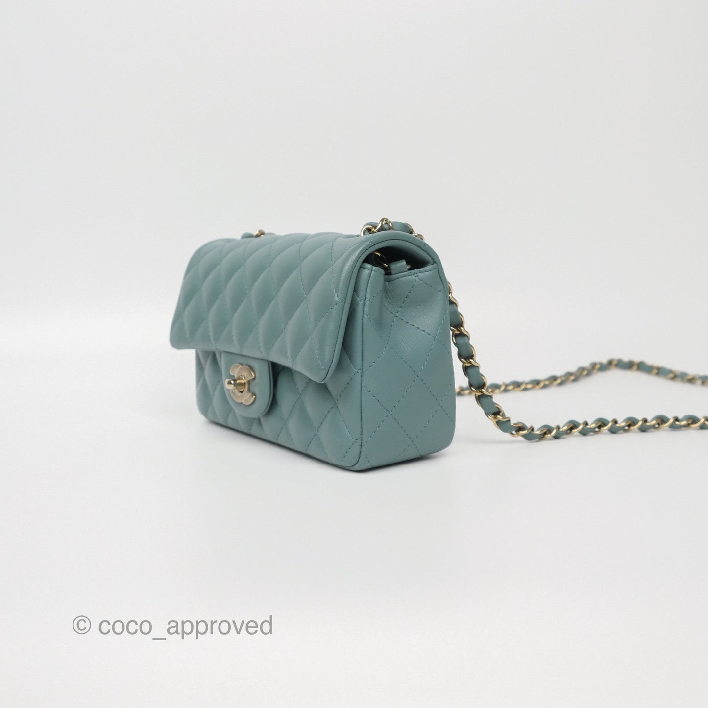 Chanel Quilted Mini Rectangular Flap Turquoise Blue Lambskin Gold Hardware