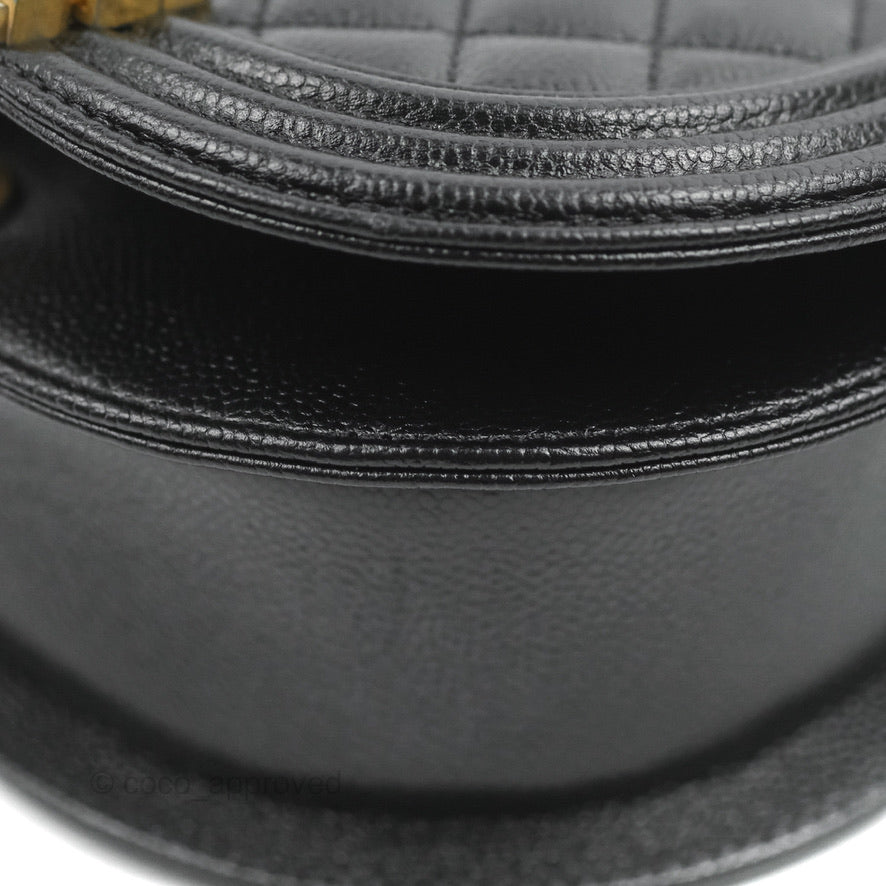 Chanel Boy Messenger Bag Black Caviar Aged Gold Hardware