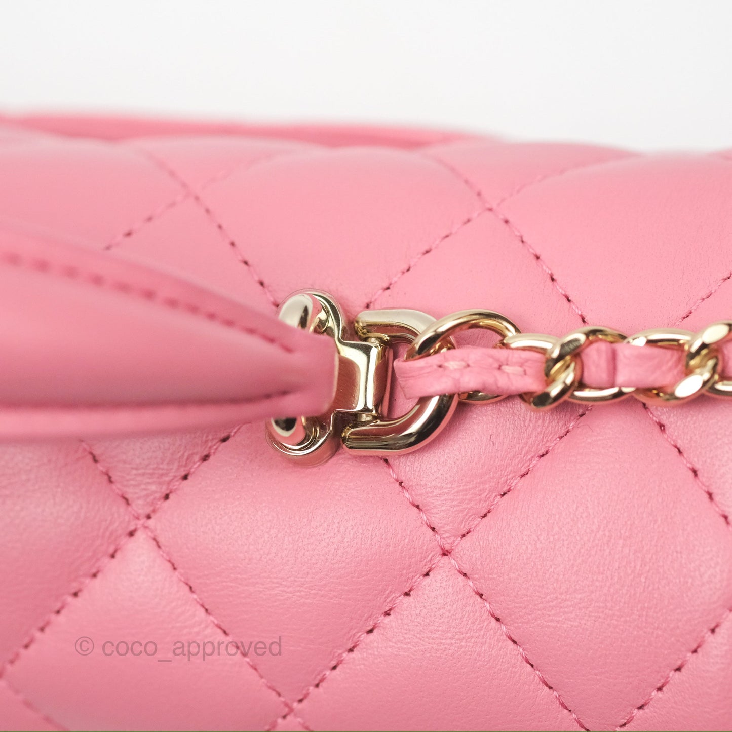 Chanel Top Handle Mini Rectangular Flap Bag Pink Lambskin Gold Hardware