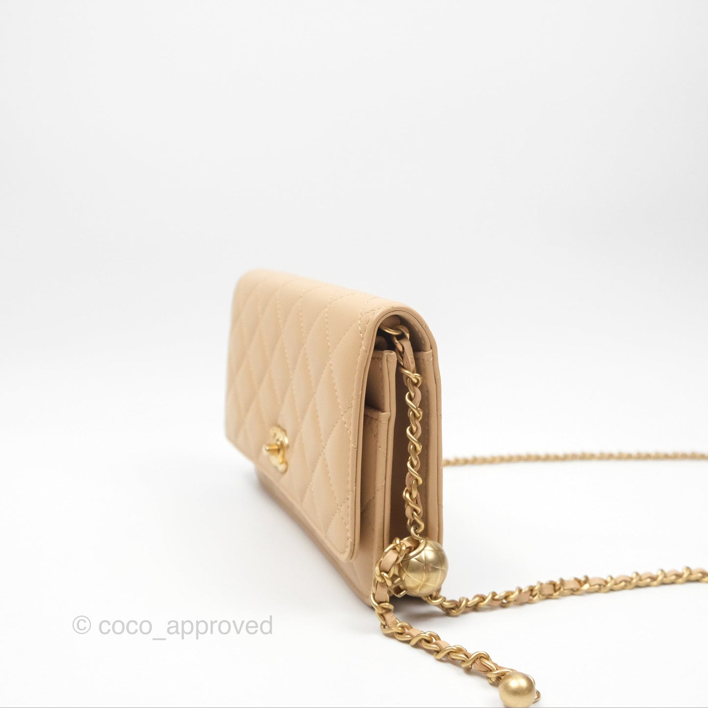 Chanel Quilted Pearl Crush Wallet on Chain WOC Beige Lambskin Aged Gold Hardware