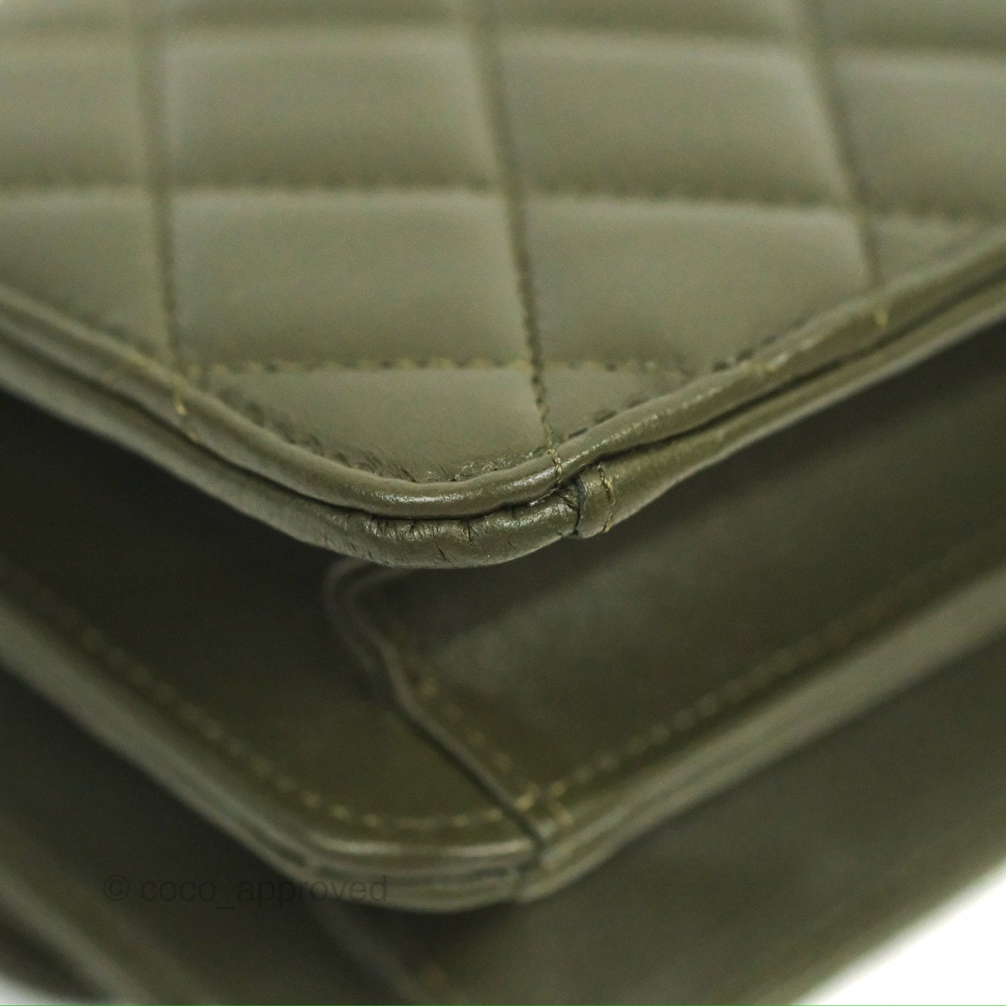 Chanel Top Handle Clutch With Chain Army Green Lambskin Aged Gold Hardware