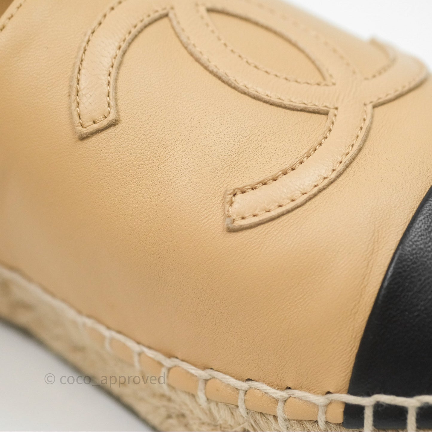 Chanel CC Espadrilles Beige Black Lambskin Size 38