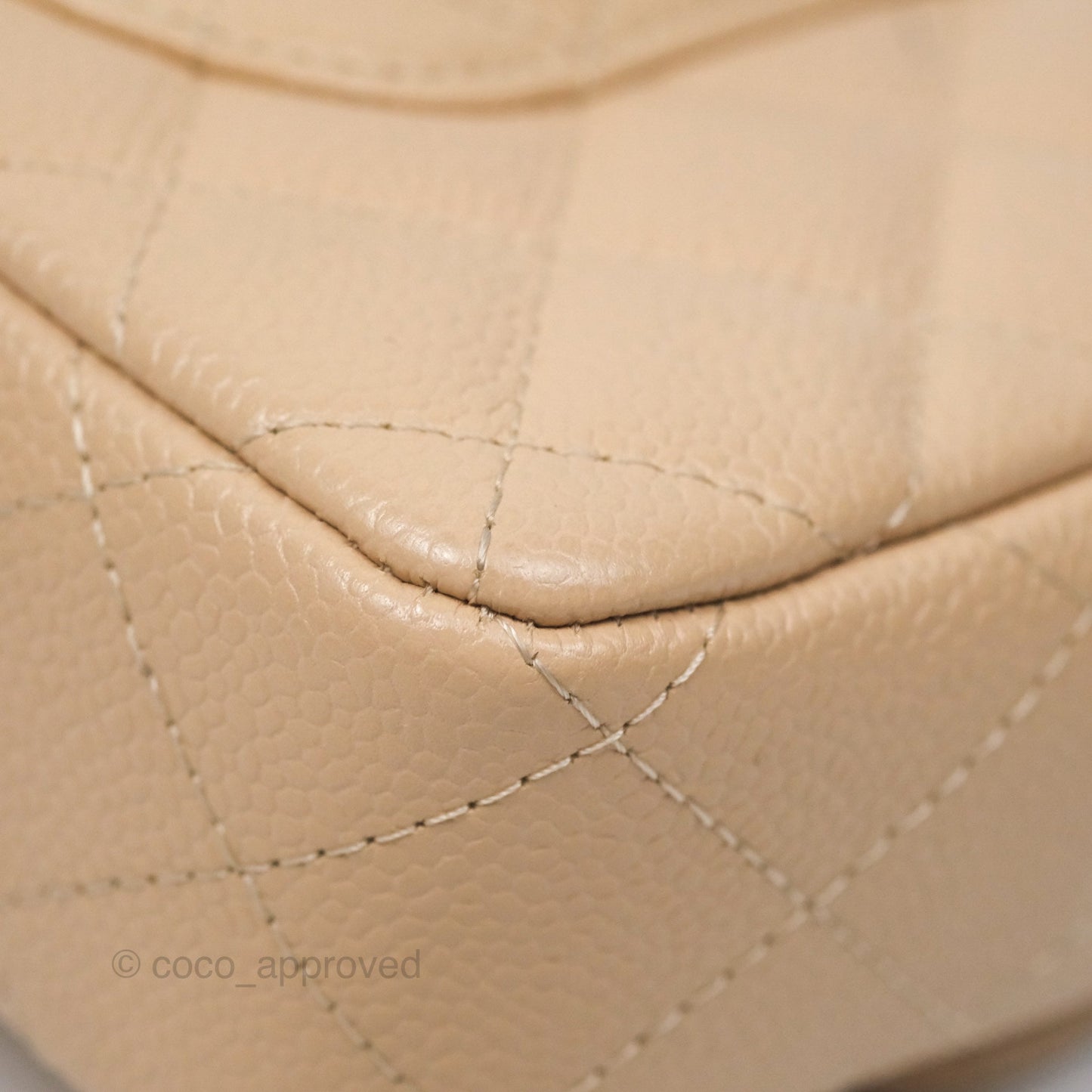 Chanel Quilted East West Flap Beige Caviar Silver Hardware