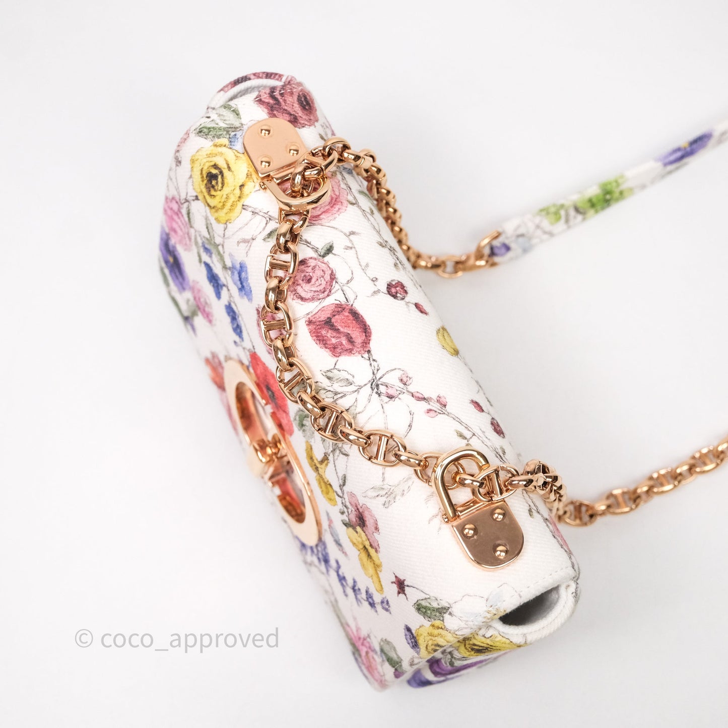 Dior Small Caro Bag White Florilegio Rose Gold Hardware
