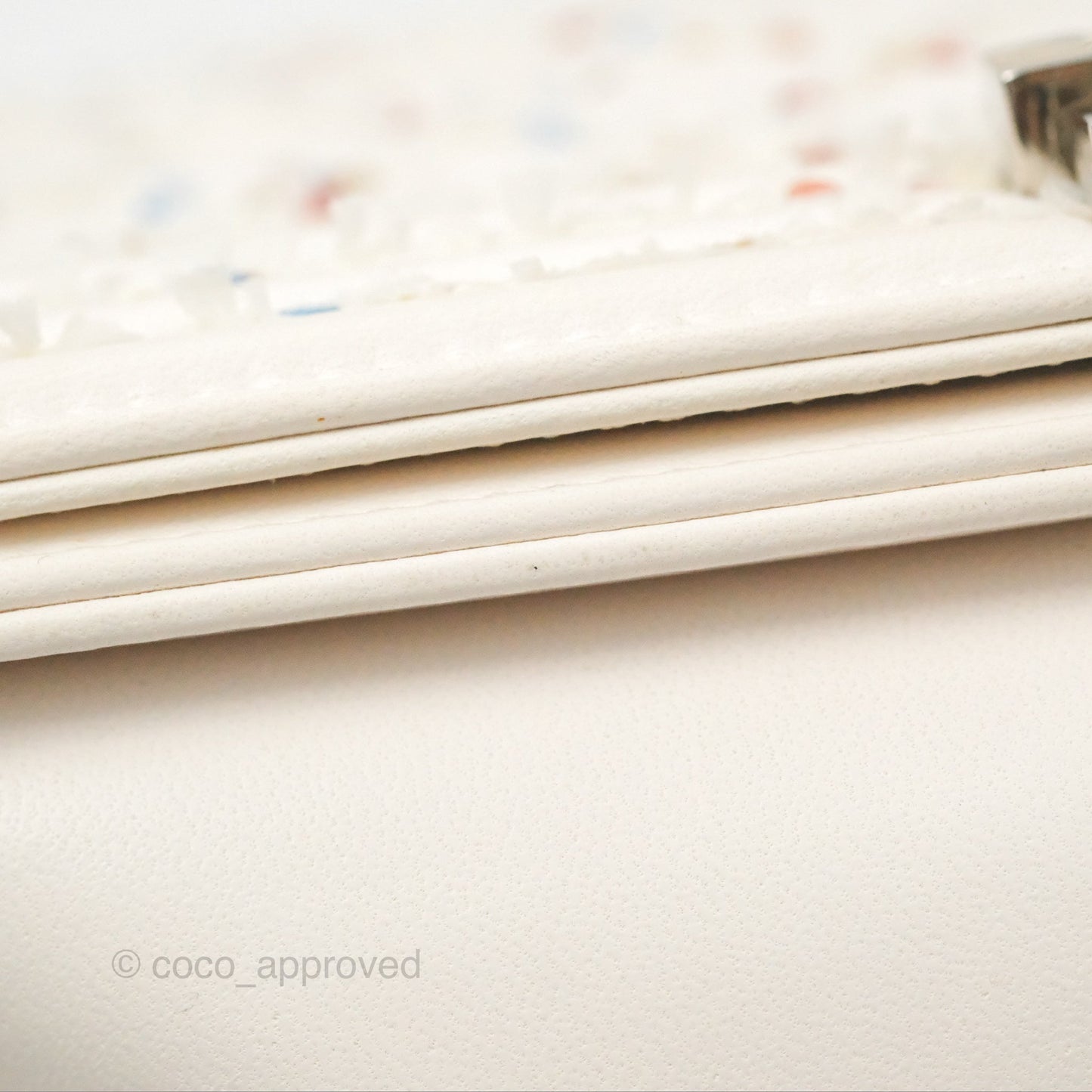 Chanel Medium Boy Sequins Quilted White Lambskin Silver Hardware