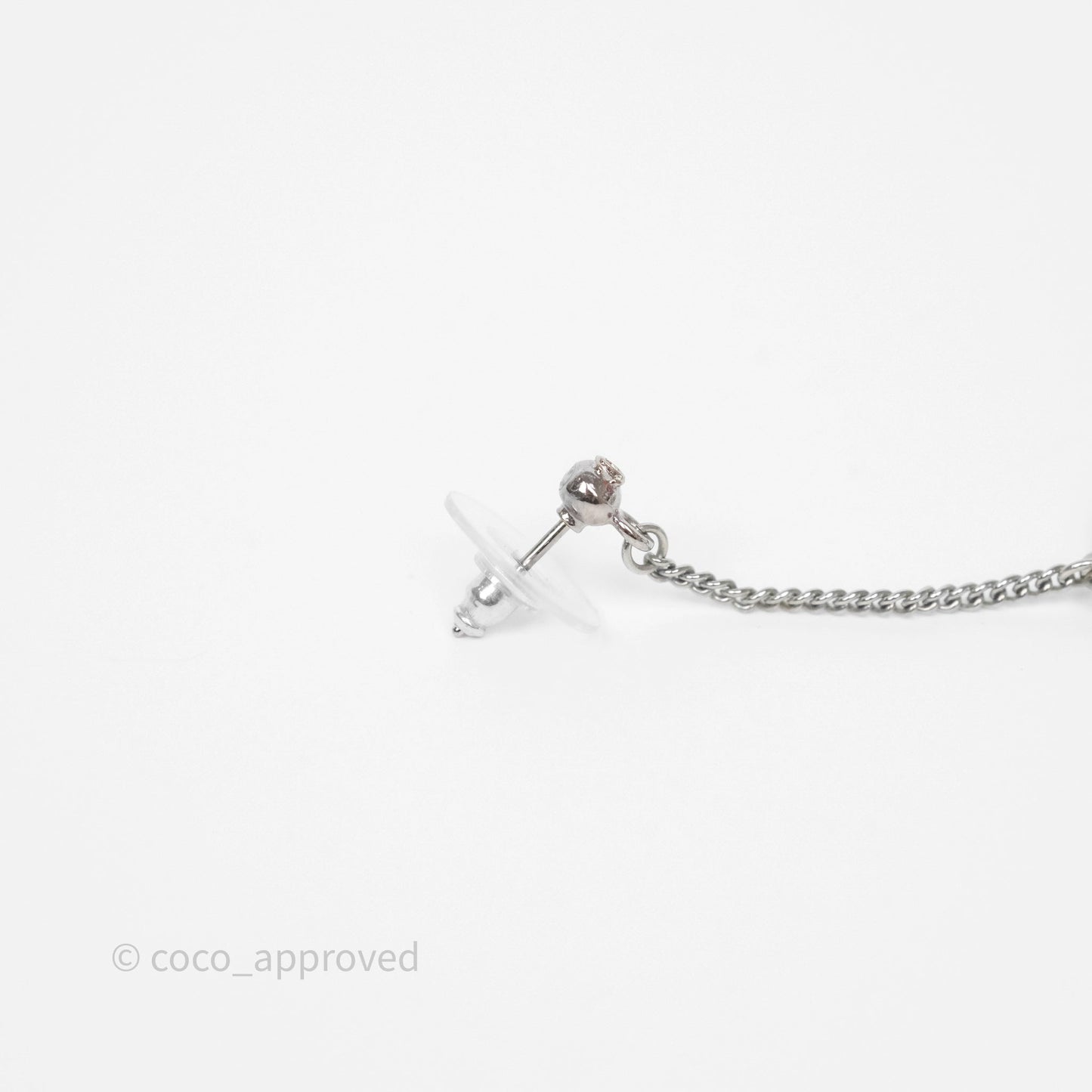 Chanel CC Crystal Long Drop Earrings Silver Tone 21V