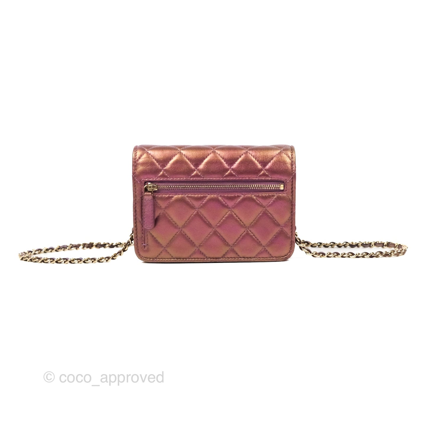 Chanel Quilted Mini Wallet on Chain WOC Iridescent Purple Gold Hardware