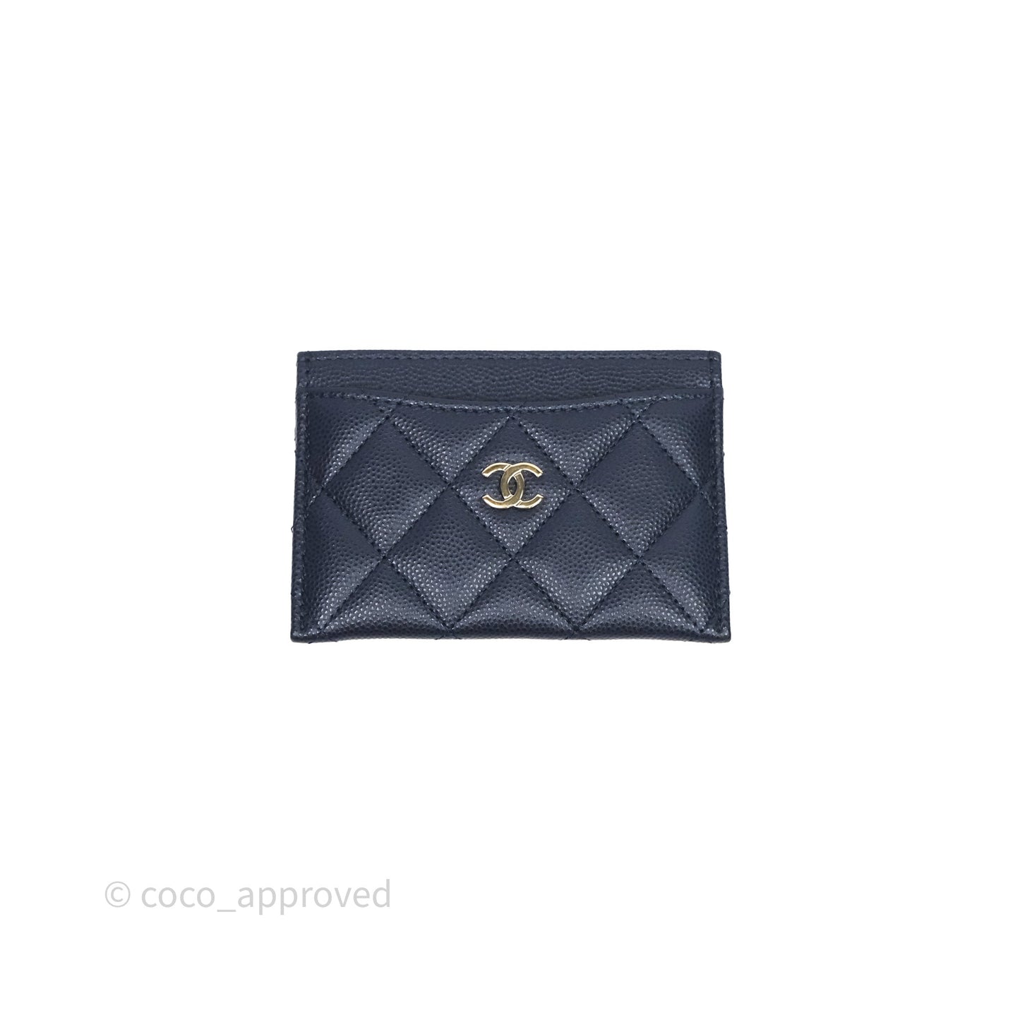 Chanel Classic Flat Card Holder Navy Caviar Gold Hardware