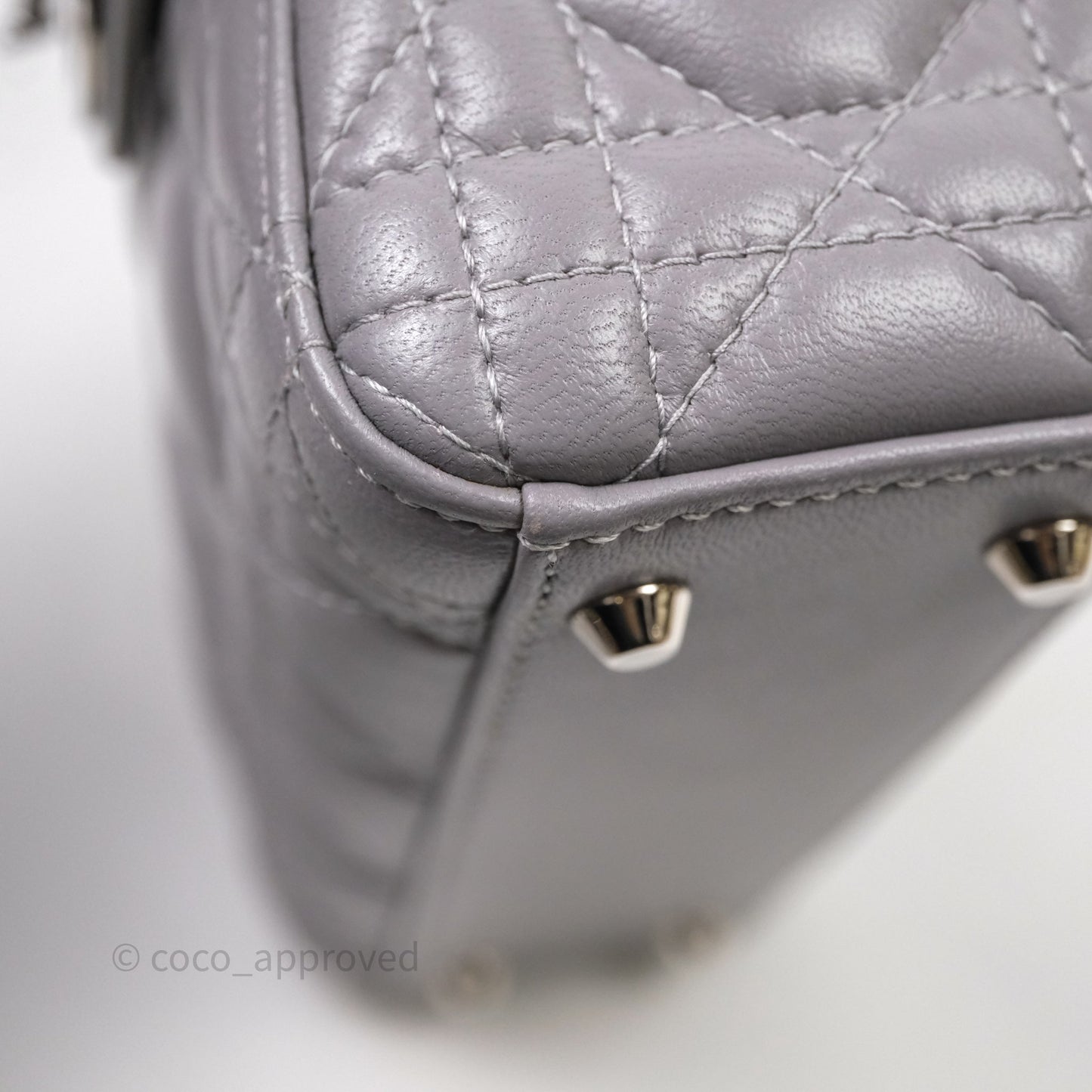 Christian Dior Mini Lady Dior Lambskin Cannage Grey Silver Hardware