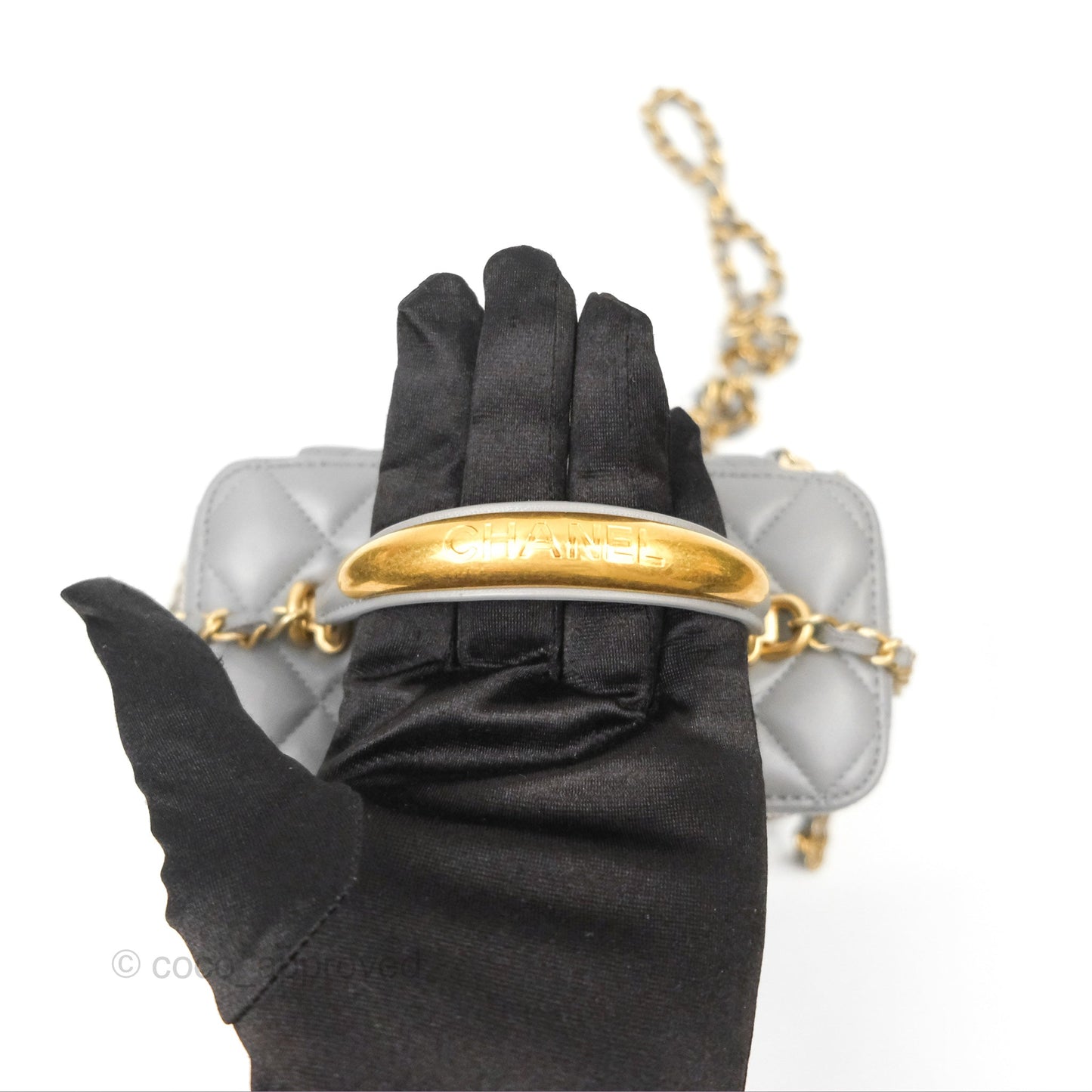 Chanel Vanity Rectangular Metal Top Handle Grey Lambskin Aged Gold Hardware