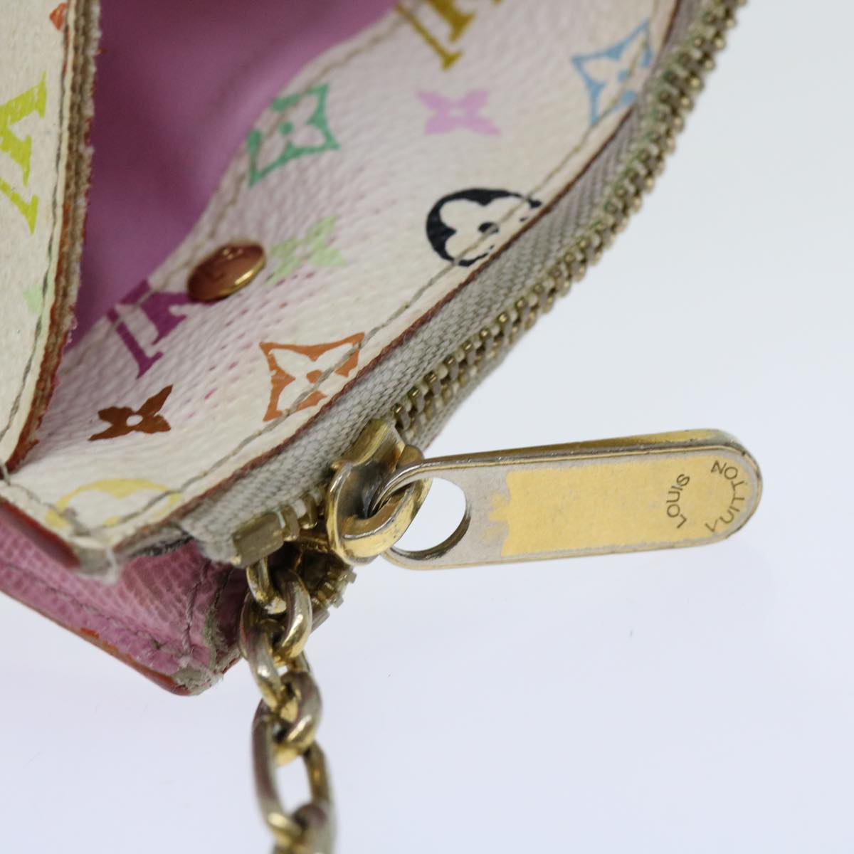 LOUIS VUITTON Multicolor Pochette Cles NM Coin Purse White M93734 LV 69837