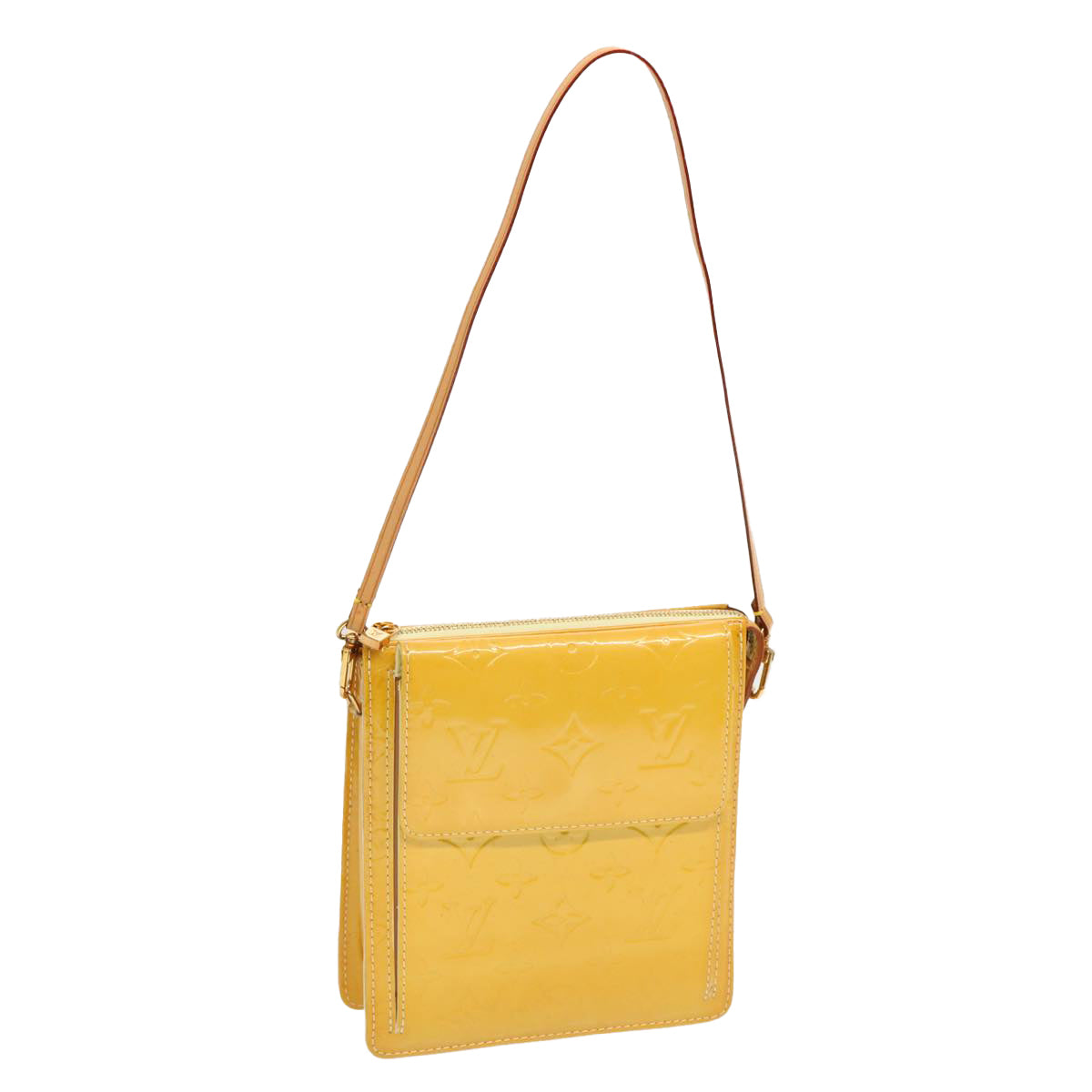 LOUIS VUITTON Monogram Vernis Motto Pouch Lime Yellow M91059 LV 69859