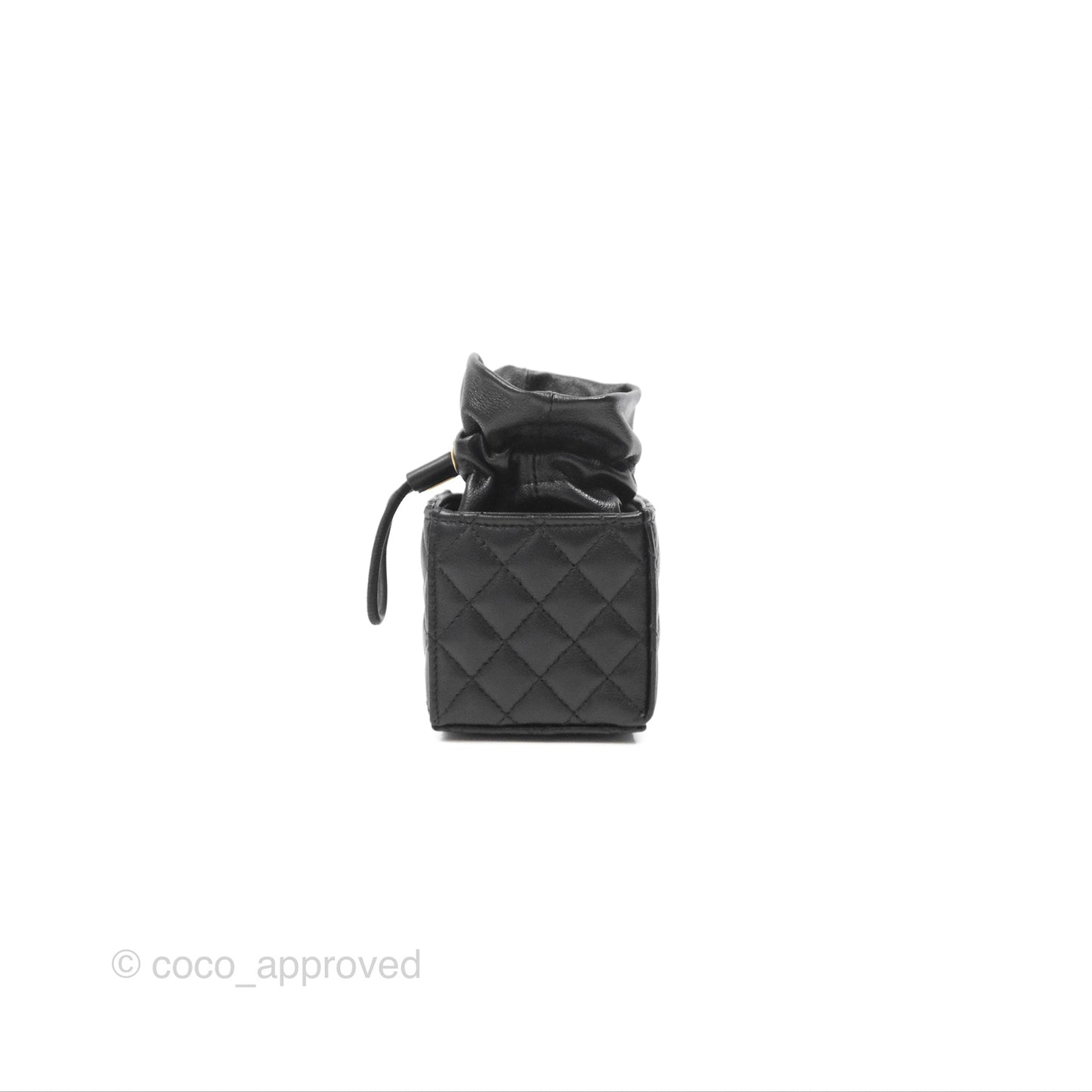 Chanel Mini Drawstring Bucket Bag with Chain Black Calfskin Aged Gold Hardware
