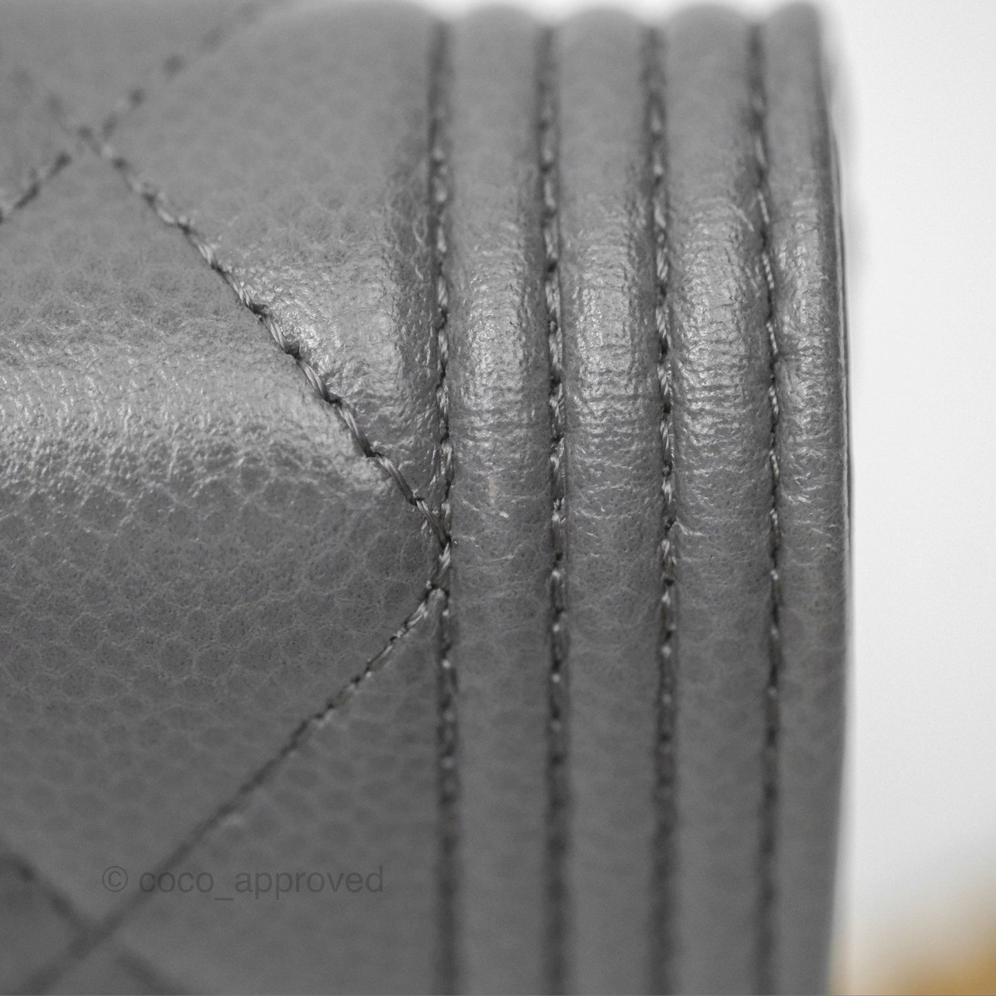 Chanel Quilted Boy Wallet on Chain WOC Grey Caviar Aged Gold Hardware
