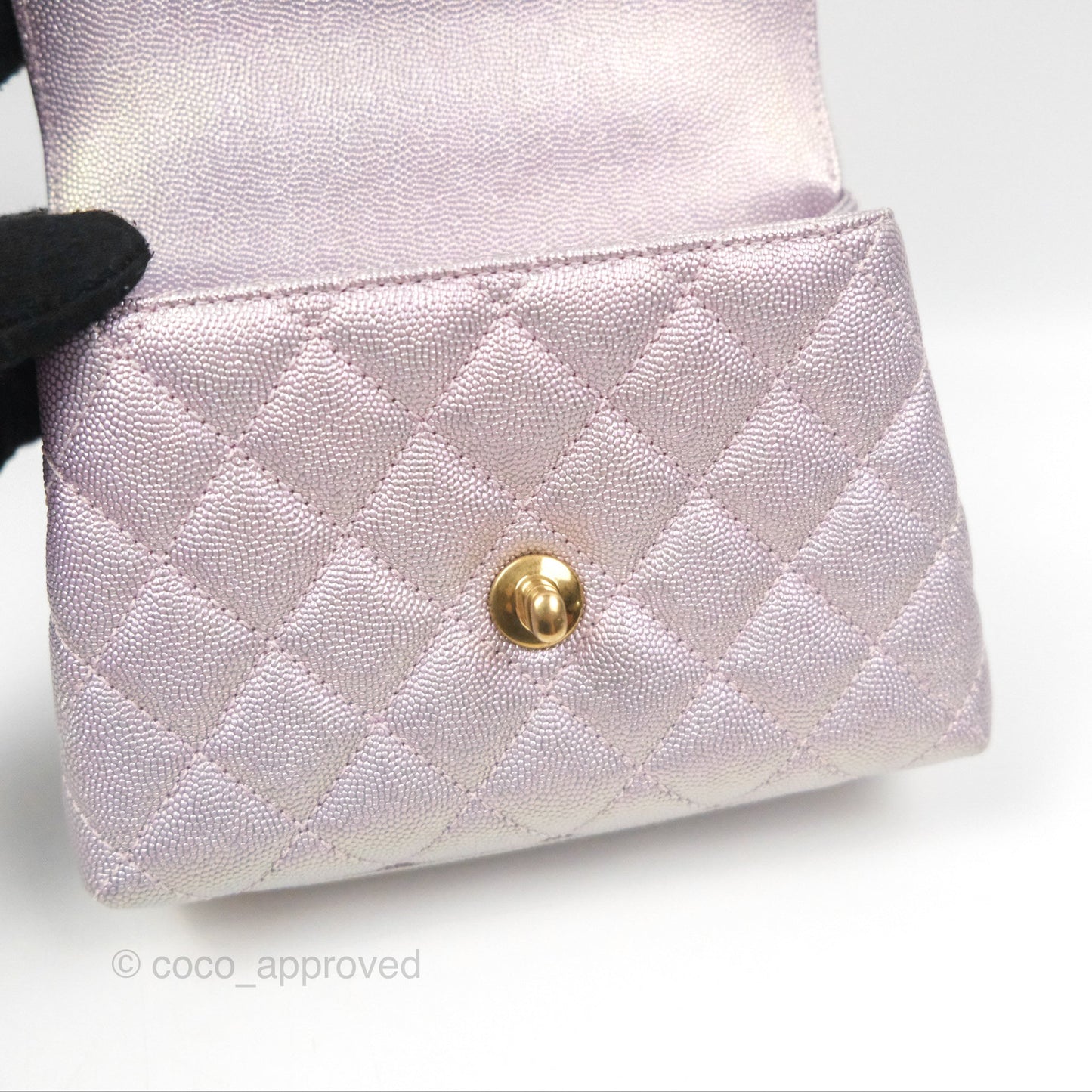 Chanel Mini Coco Handle Quilted Iridescent Purple Caviar Gold Hardware