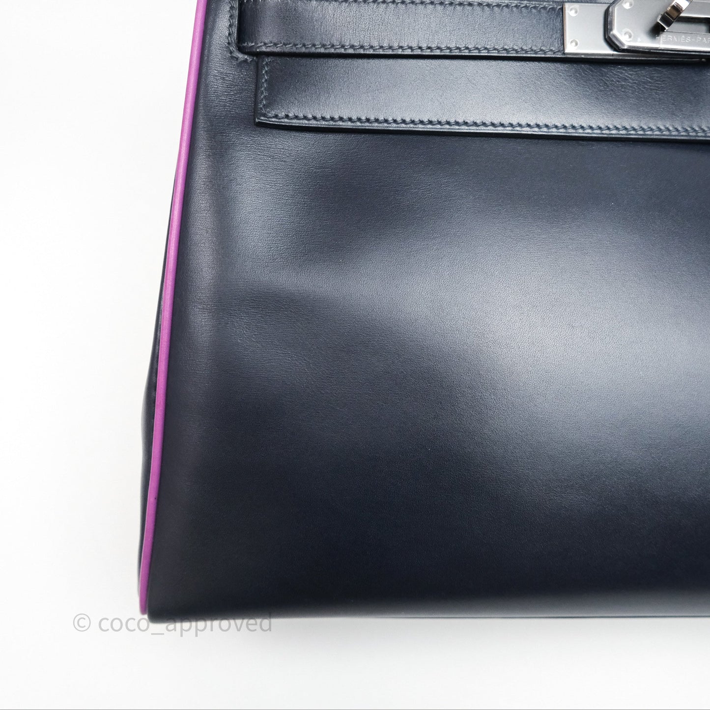 Hermès Vintage Kelly 32 Retourn Navy/Purple Box Leather Palladium Hardware