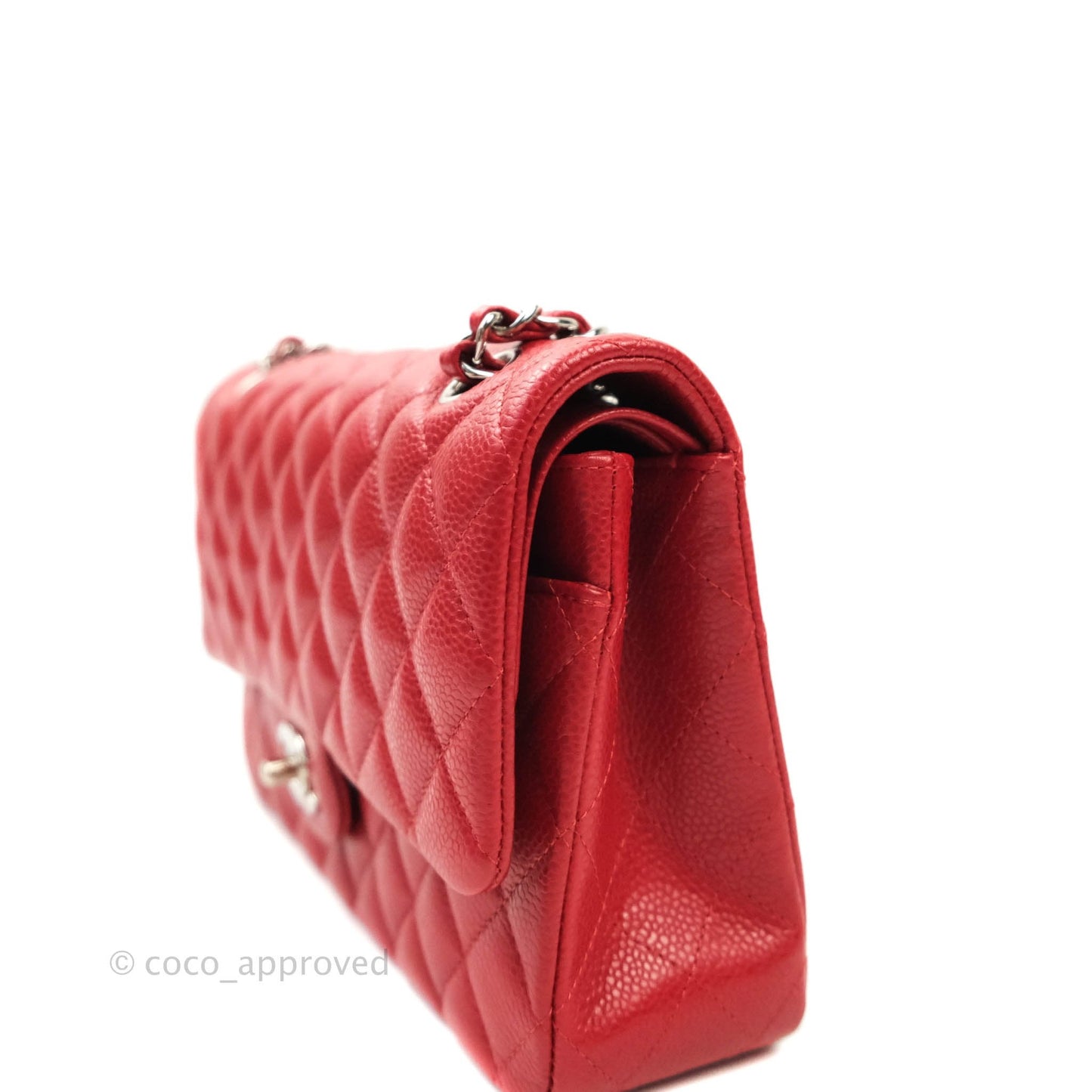 Chanel Classic M/L Medium Double Flap Red Caviar Silver Hardware