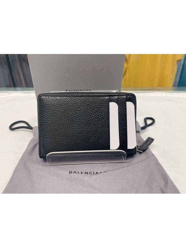 Luxury Balenciaga Logo Zip Around Half Wallet Black