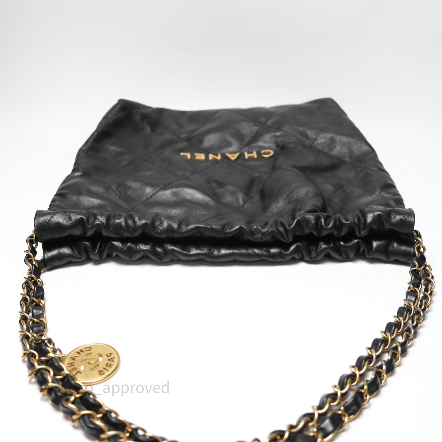 Chanel 22 Small Black Shiny Calfskin Aged Gold Hardware