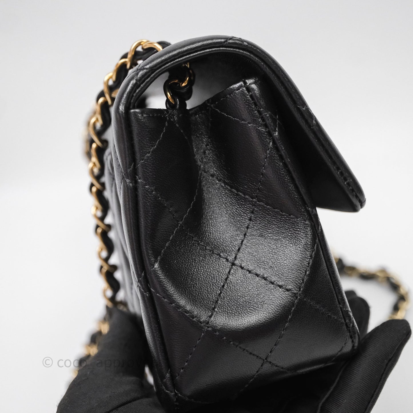 Chanel Quilted Mini Rectangular Black Lambskin Gold Hardware
