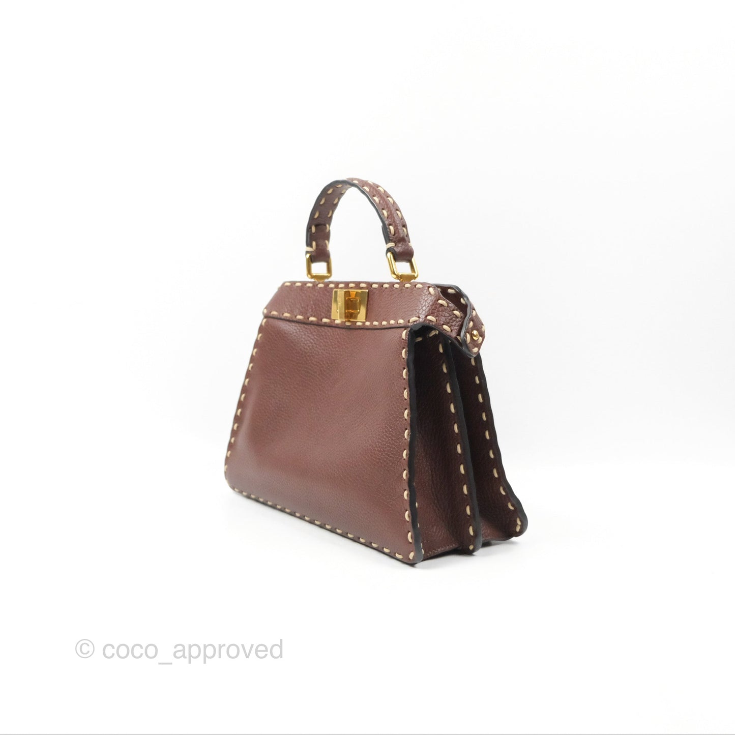 Fendi Peekaboo Iseeu Contrast Stitch Brick Brown Grained Leather Gold Hardware