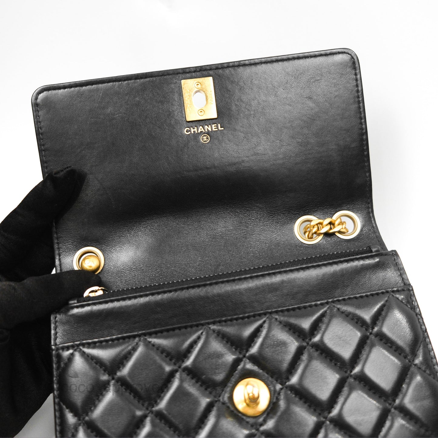 Chanel All Slide Wallet on Chain WOC Adjustable Chain Quilted Black Lambskin 22K