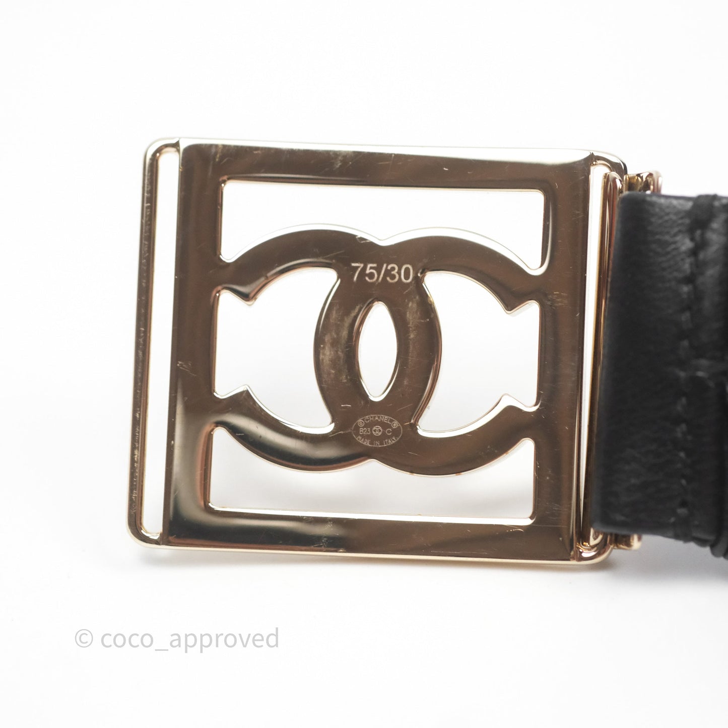 Chanel Square CC Belt Black Gold Hardware Size 75 23C