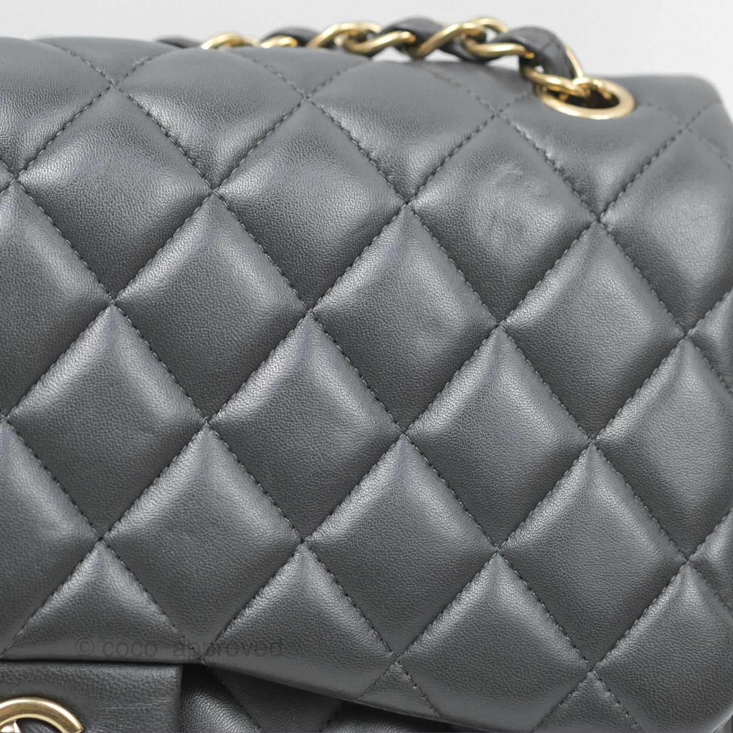 Chanel Jumbo Double Flap Dark Grey Lambskin Brushed Gold Hardware⁣⁣