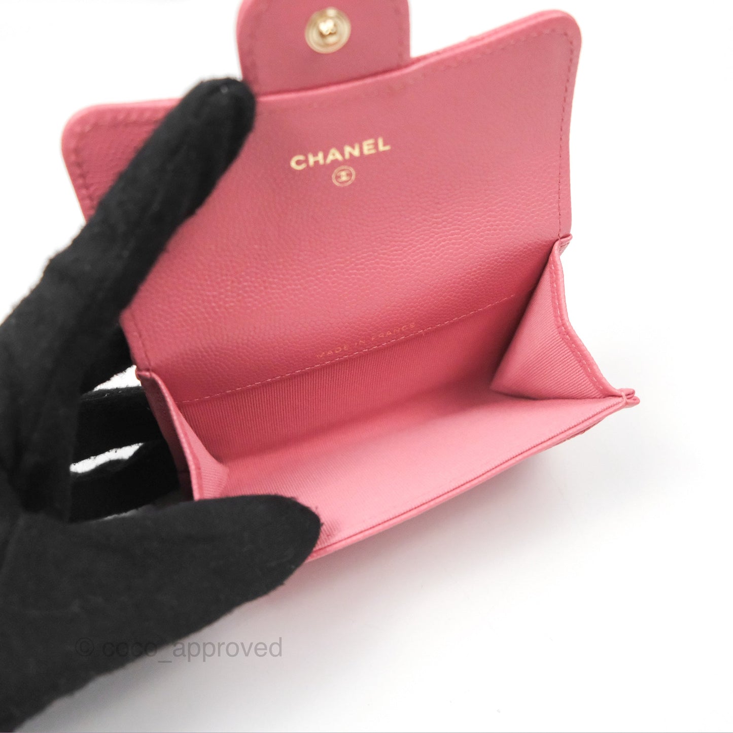 Chanel Quilted Flap Card Holder Pink Caviar Gold Hardware