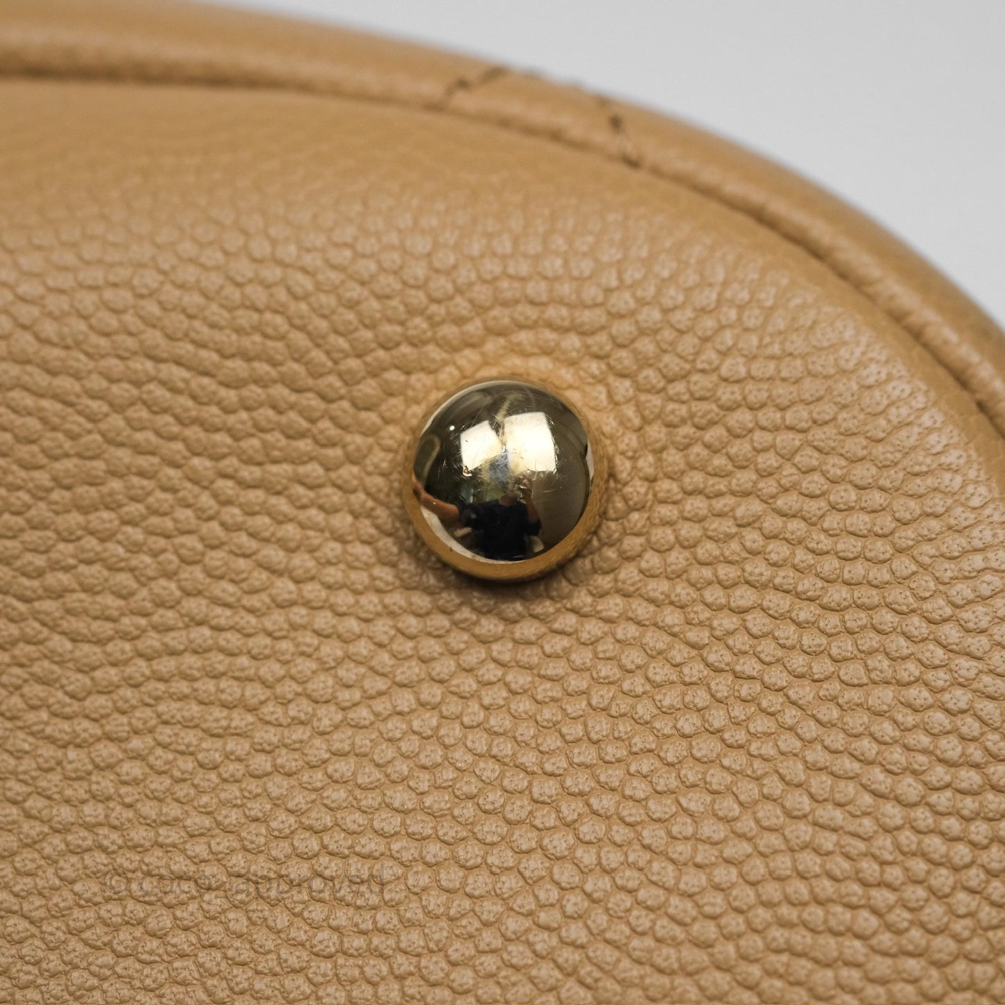 Chanel Rolled Up Bucket Drawstring Bag Beige Caviar Gold Hardware