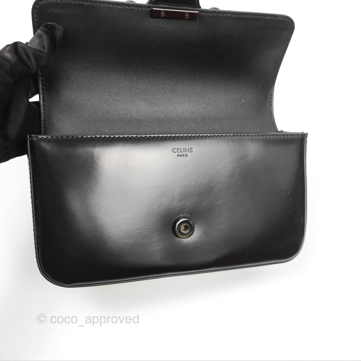 Celine Triomphe Chain Shoulder Bag So Black Shiny Calfskin