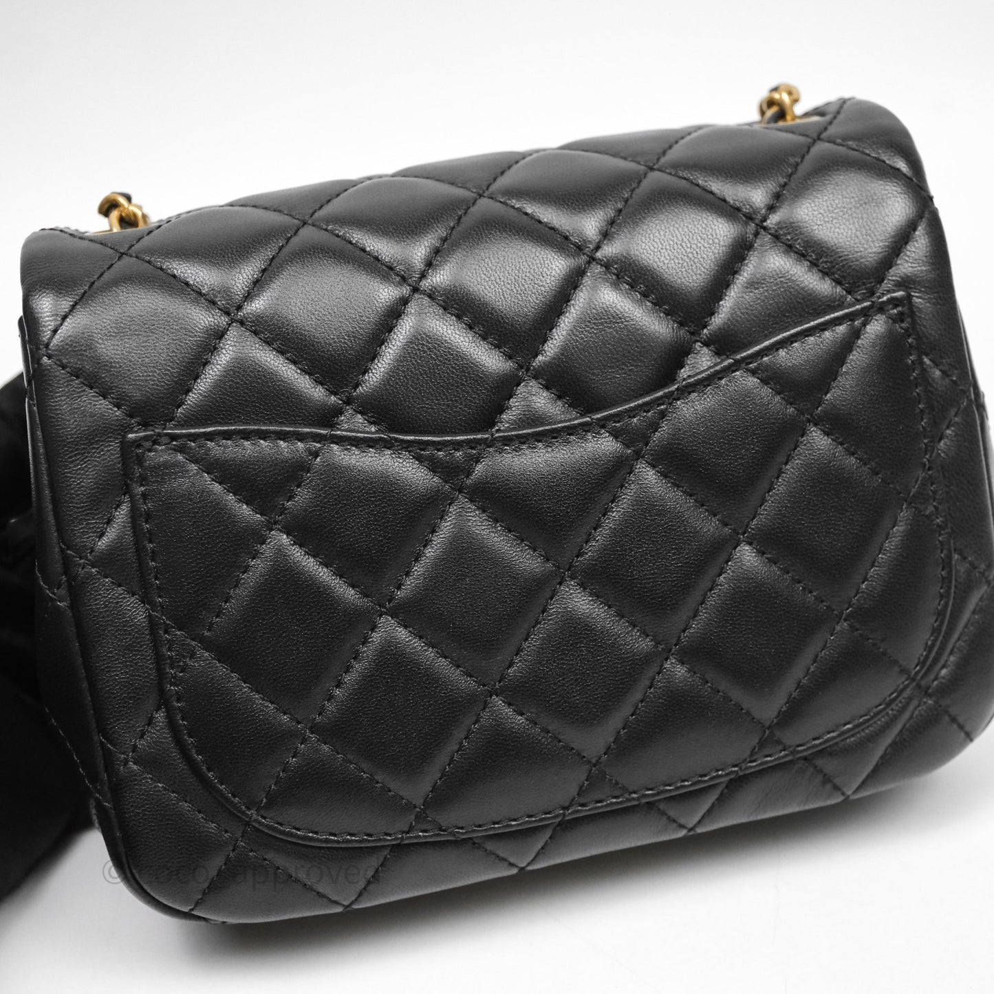 Chanel Pearl Crush Mini Square Quilted Black Lambskin Aged Gold Hardware