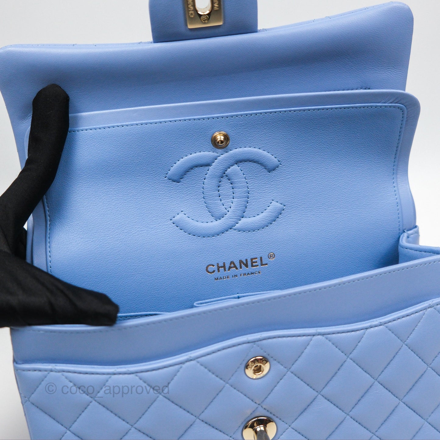 Chanel Small Classic Quilted Flap Sky Blue Lambskin Gold Hardware