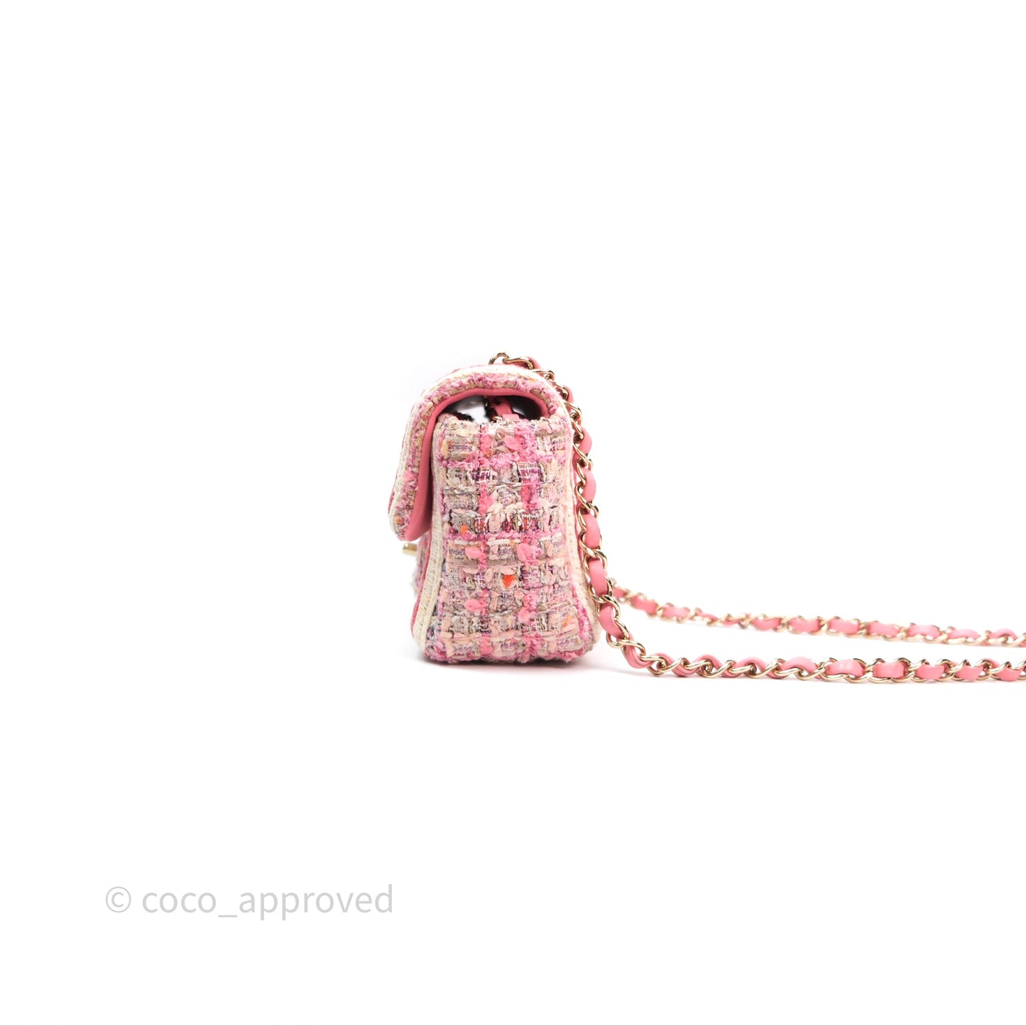 Chanel Mini Rectangular Flap Pink Tweed Braid Gold Hardware