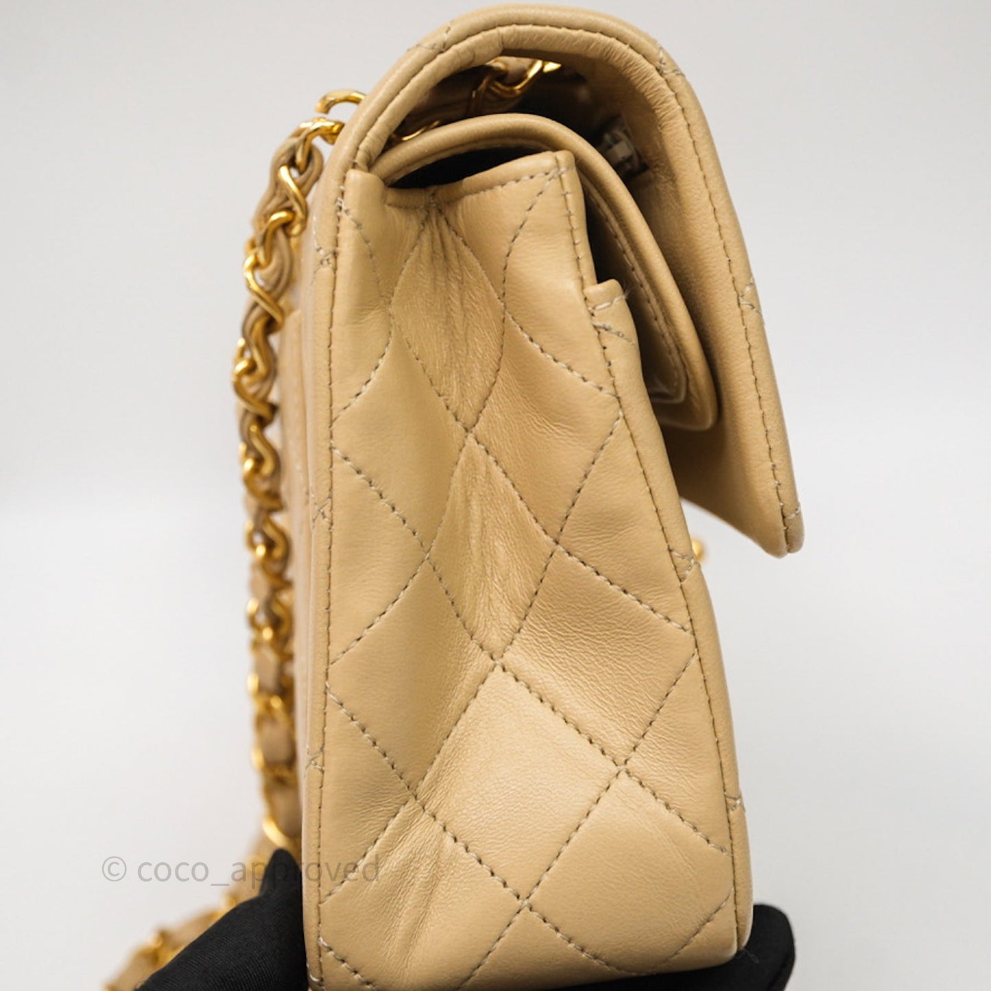 Chanel Vintage Small Classic Flap Beige Lambskin 24K Gold Hardware