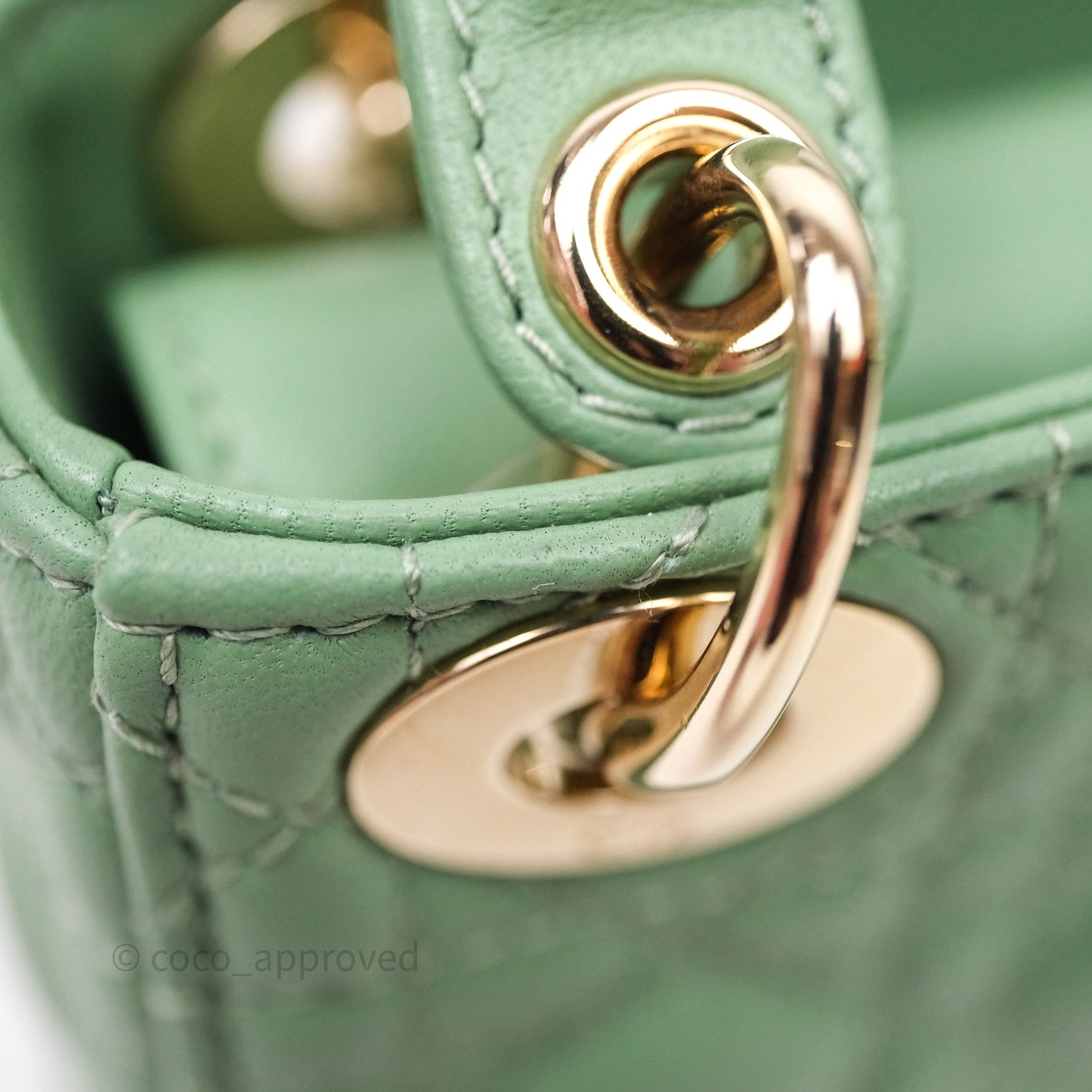 Christian Dior Micro Lady Dior Green Lambskin Cannage Gold Hardware