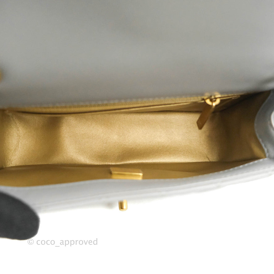 Chanel Mini Rectangular Pearl Crush Quilted Grey Lambskin Aged Gold Hardware
