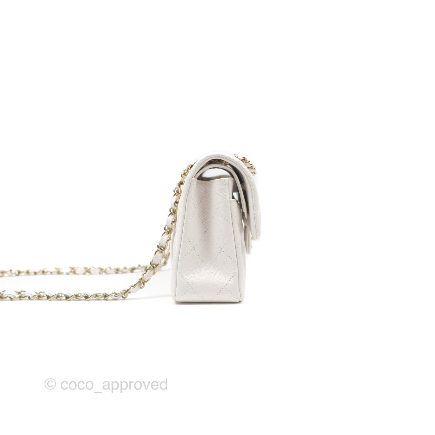 Chanel Small Classic Quilted Flap White Caviar Gold Hardware